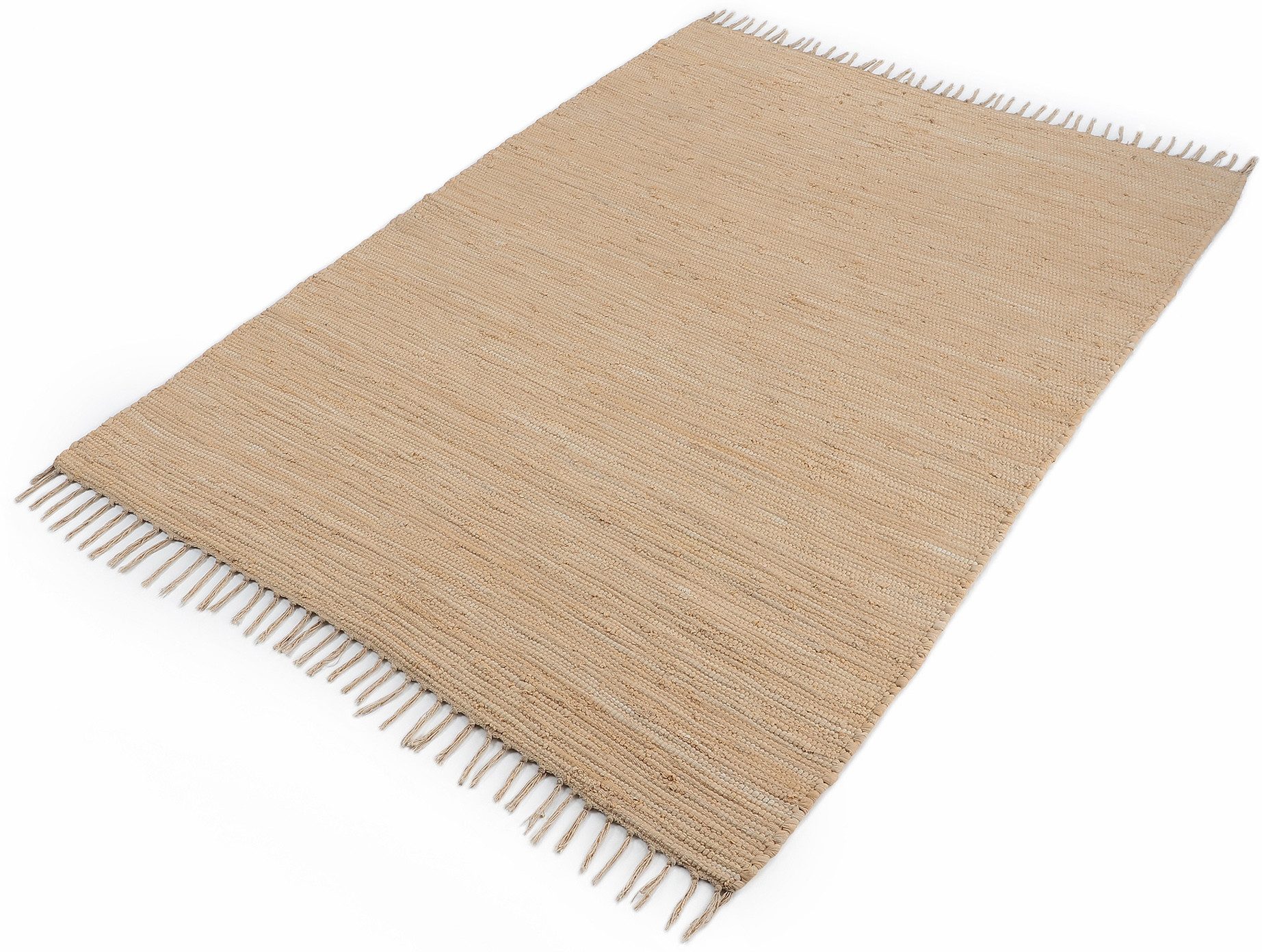 carpetfine Vloerkleed Kelim Chindi uni Tweezijdig te gebruiken kleed, puur katoen, met de hand geweven, unikleuren, met franje