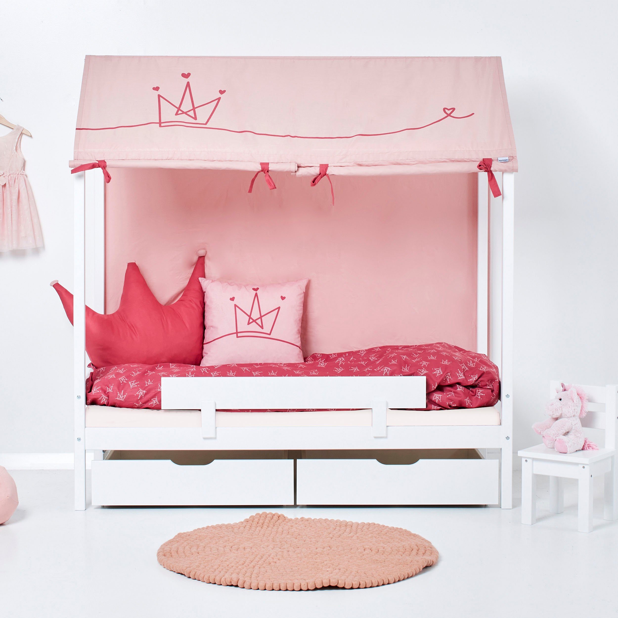 Hoppekids Kinderledikant Eco Dream Huisbed met dak optioneel met bescherming tegen valbescherming