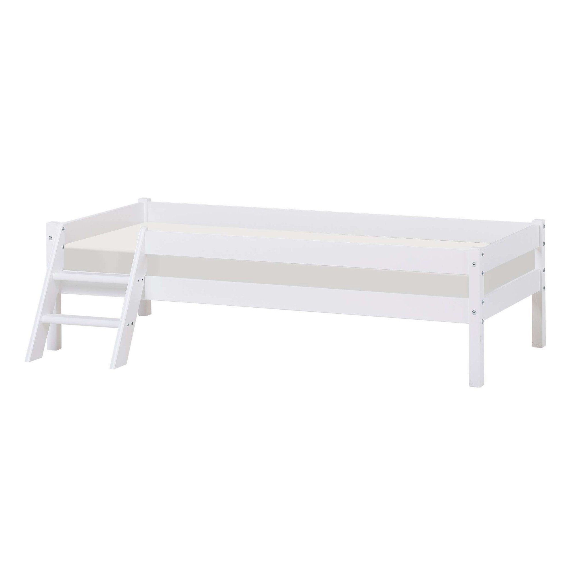 Lüttenhütt Kinderbed ECO One Kinderbed met valbeveiliging en ladder, keuze uit 3 kleuren en matrassen eenpersoonsbedden wit