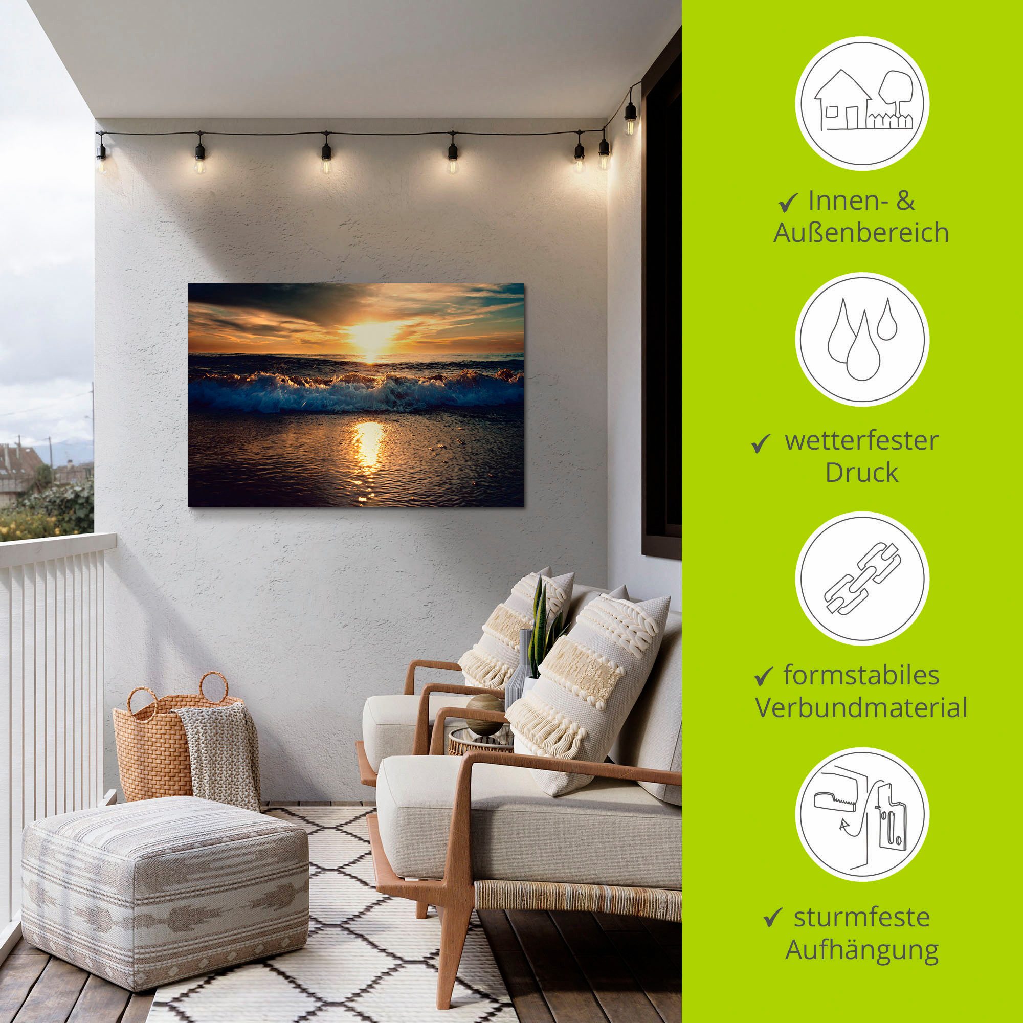 Artland Artprint Zonsondergang aan zee als artprint van aluminium, artprint voor buiten, artprint op linnen in verschillende maten