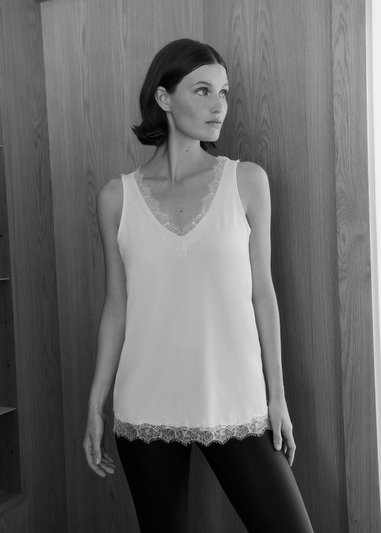 rosemunde Shirt voor eronder Billie Tank Top met prachtige vintage kanten afwerking aan de v-hals en zoom