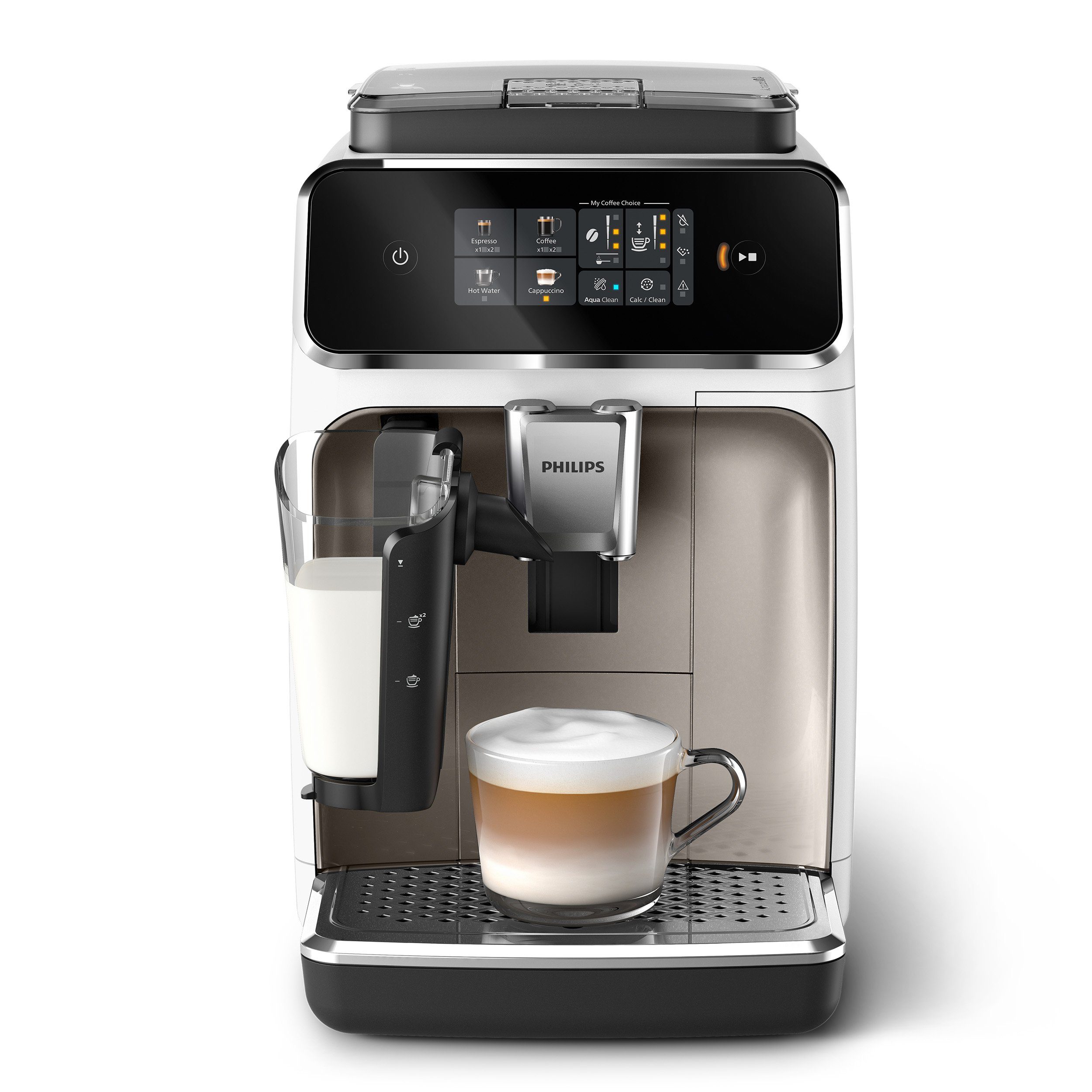 Philips Volautomatisch koffiezetapparaat EP2333/40 2300 Series, 4 koffiespecialiteiten, met lattego melkopschuimer, wit en chroom