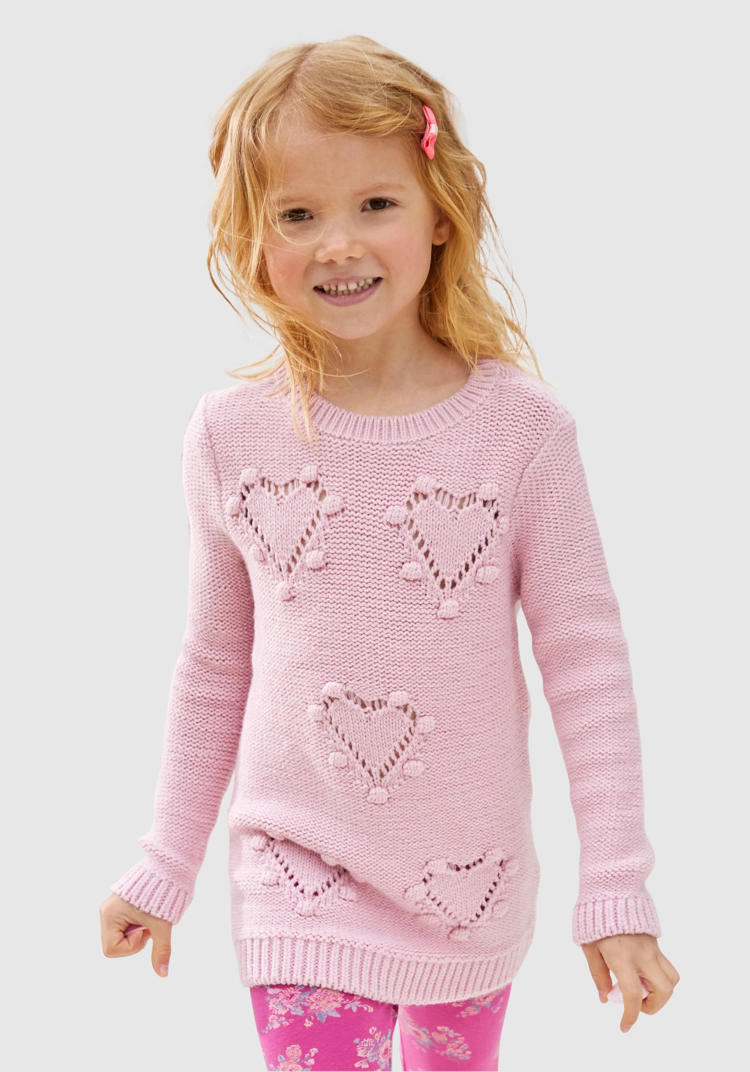 KIDSWORLD Gebreide trui Long sweater with heart pattern for little girls