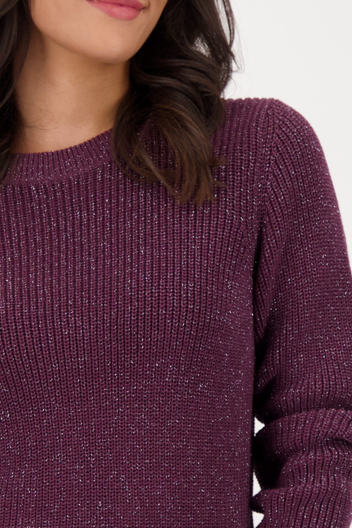 Monari Gebreide Trui Basic Lurex Met een ronde hals