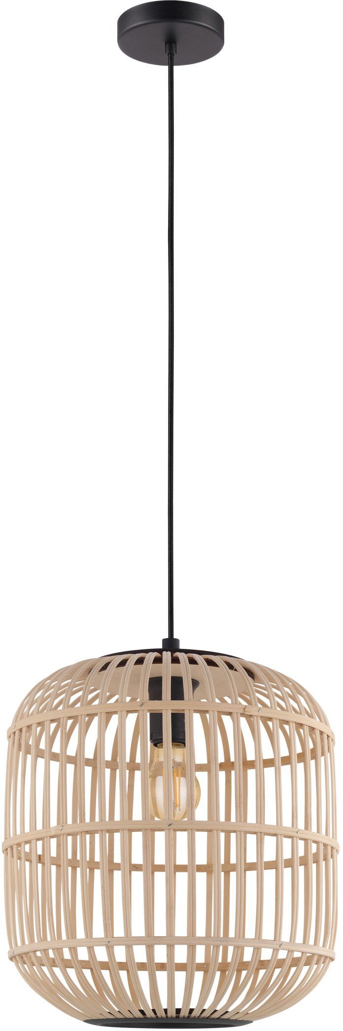 EGLO Hanglamp BORDESLEY zwart / ø35 x h110 cm / excl. 1x e27 (elk max. 28w) / staal en hout