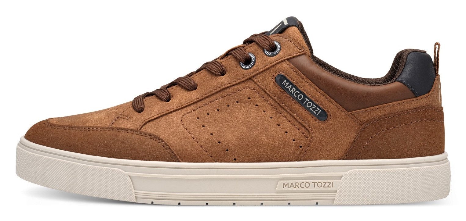Marco Tozzi Plateausneakers , vrijetijdsschoen, lage schoen, veterschoen met perforatie en sierstiksels