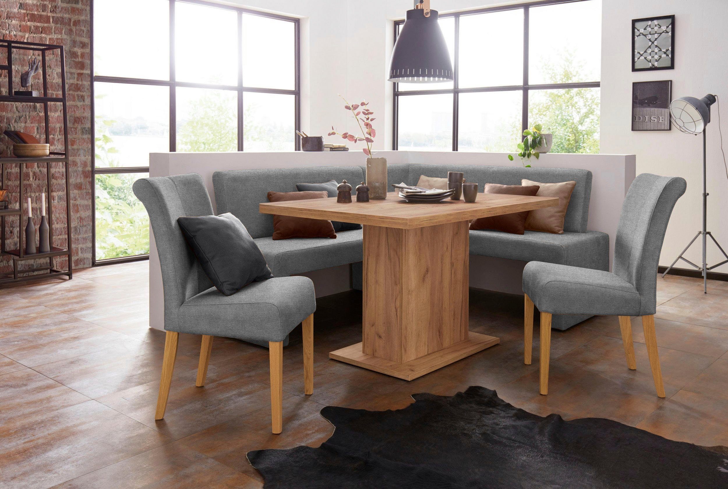Home affaire Stoel met 4 poten Barcelona Stoelpoten van massief hout, zacht verdikte zitting en rugleuning (set, 2 stuks)