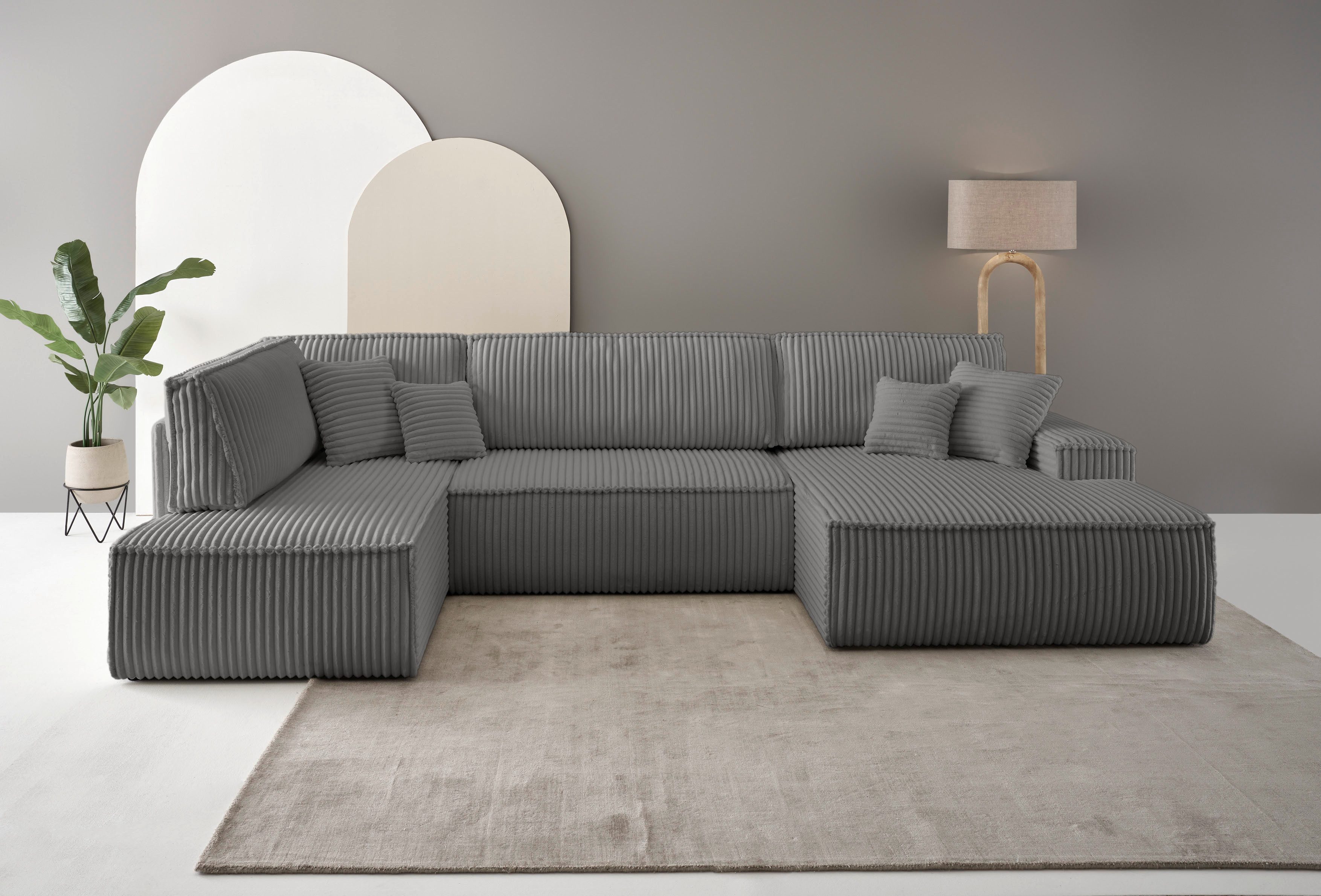 andas Zithoek FINNLEY U-model XXL 329 cm, bedbank, slaapfunctie m. bedkist