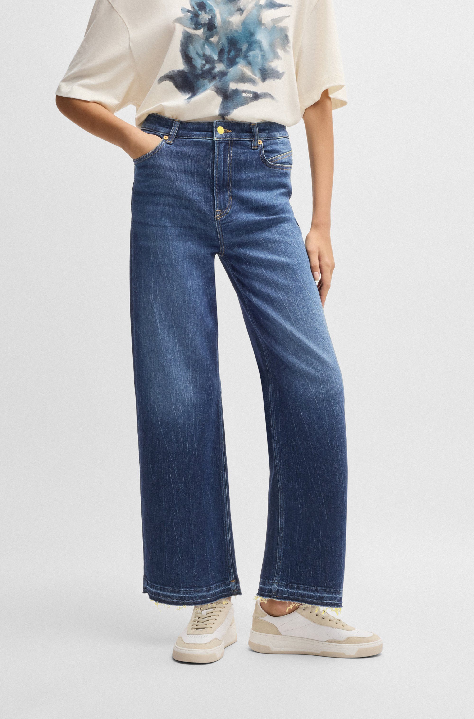 Boss Orange Wijde jeans Marlene High Rise Hochbund High Waist Premium Denim Jeans (BOSS ORANGE DENIM) dames wide leg jeans maat 32 blauw