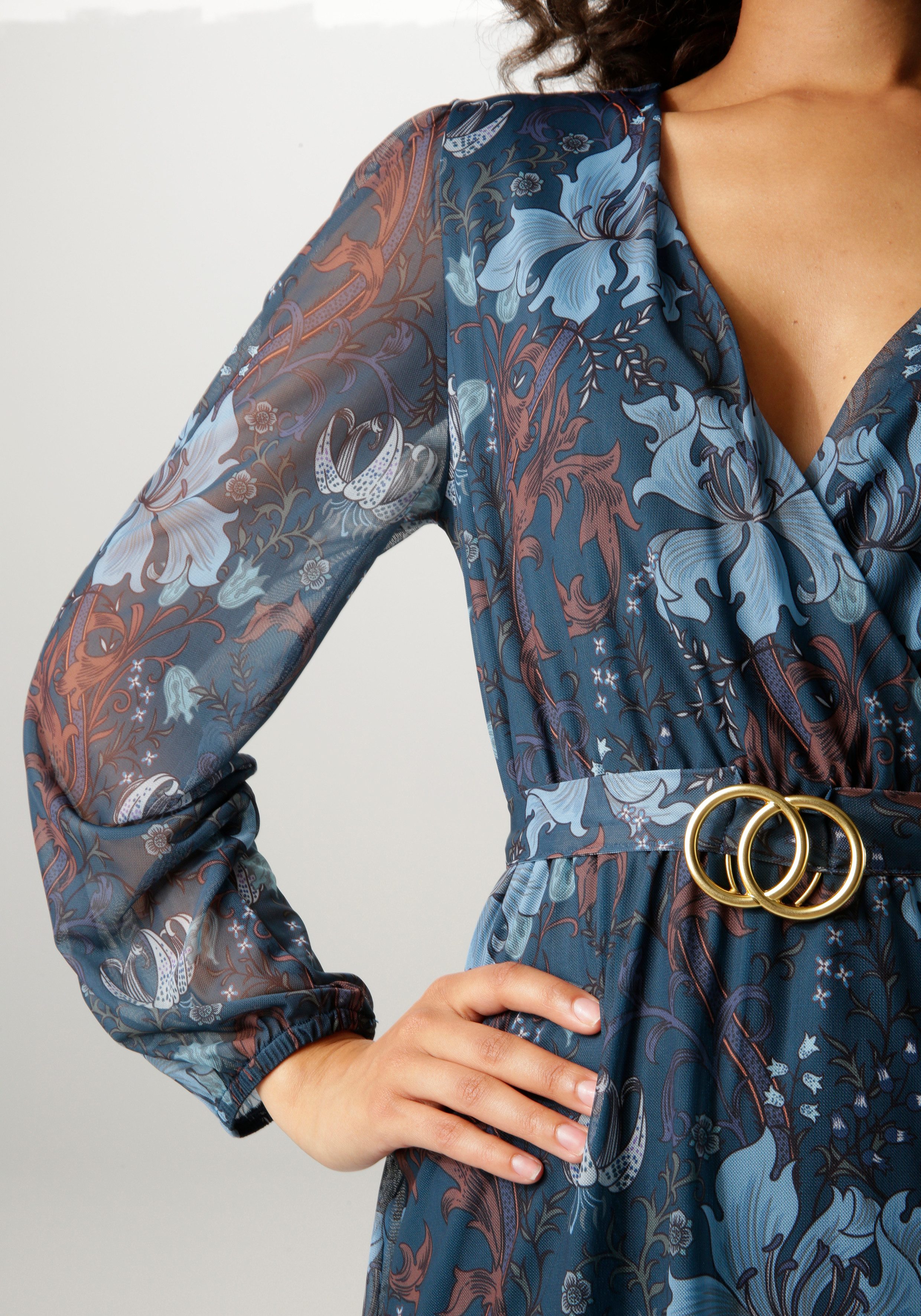 Aniston CASUAL Blousejurk met decoratieve broche op de vaste bindgordel