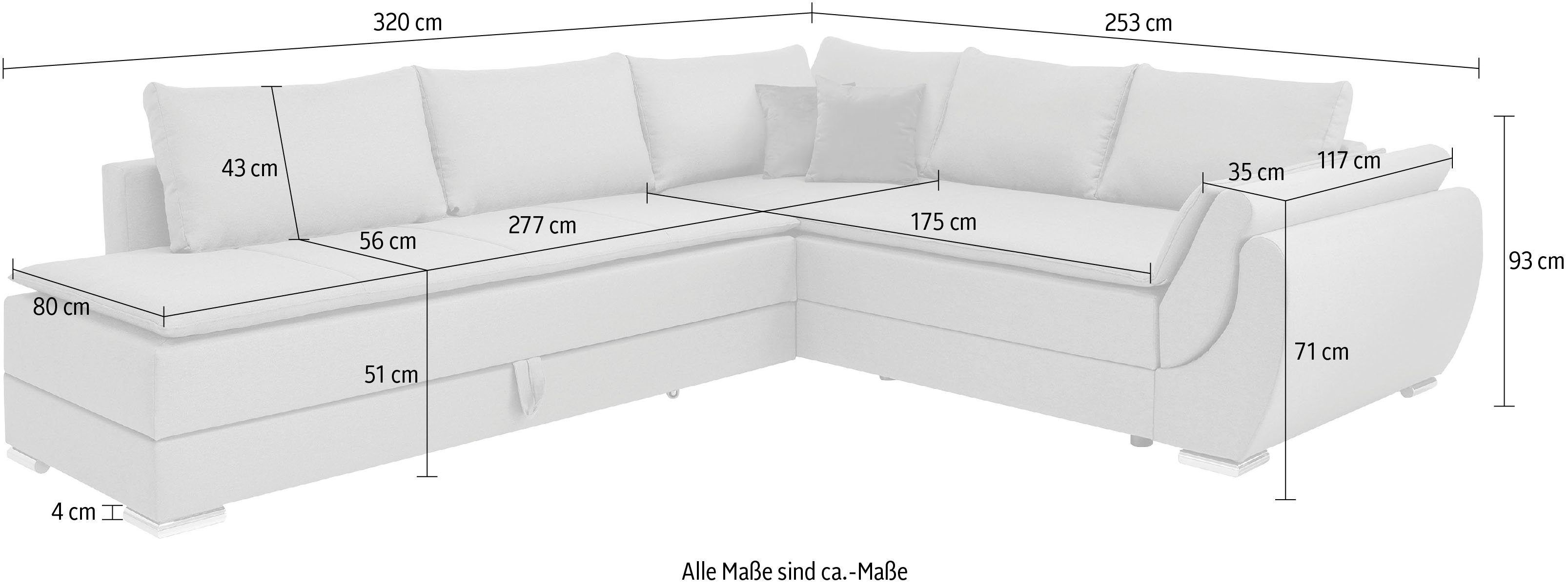 INOSIGN Hoekbank Göteborg met boxspring-slaapfunctie en bedkist, bedfunctie, topmatras