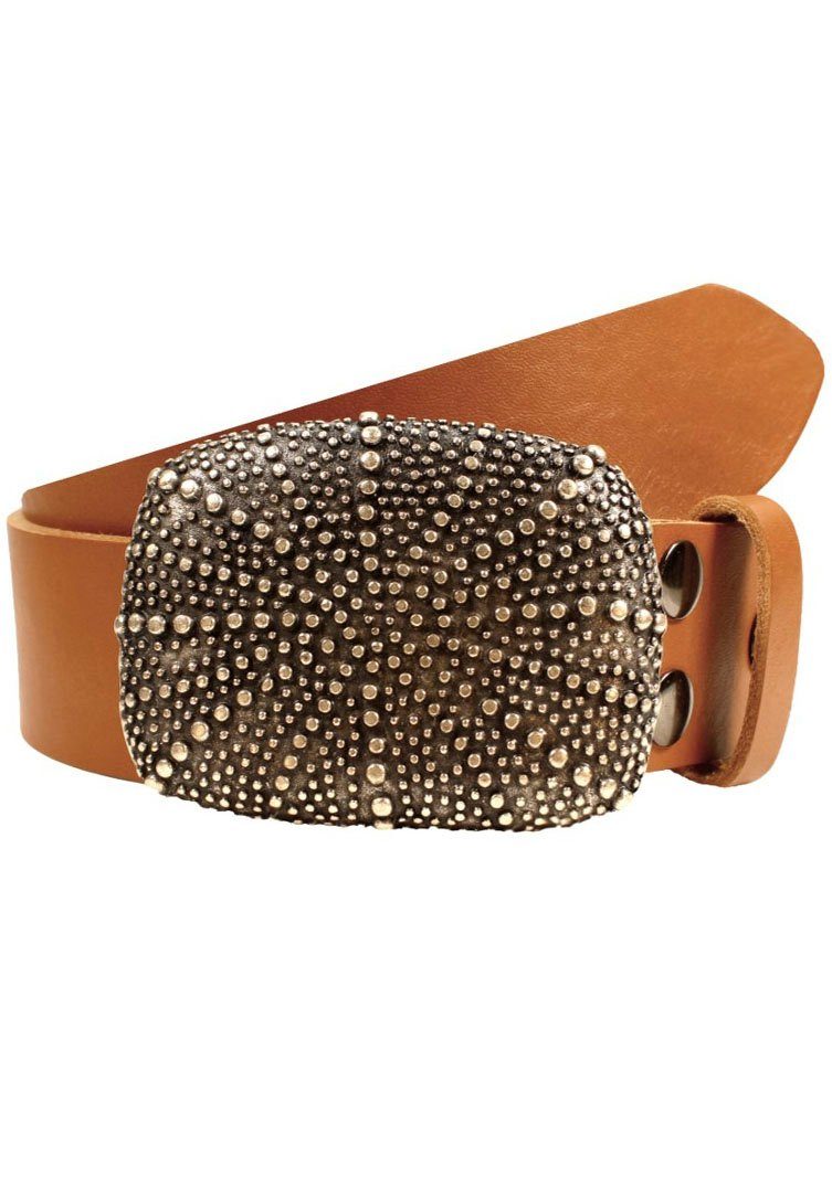 RETTUNGSRING by showroom 019° Leren riem met verwisselbare sluiting "straal noppen zilver"