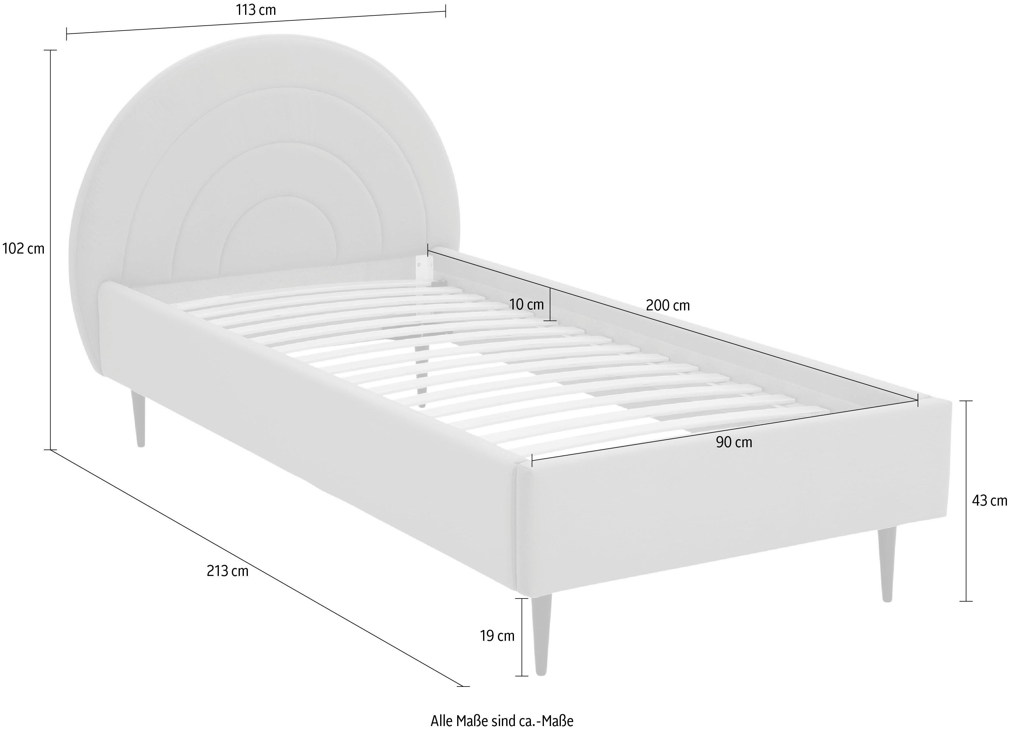 Lüttenhütt Gestoffeerd bed Femmy prettig bekleed hoofdbord met decoratief regenboogmotief