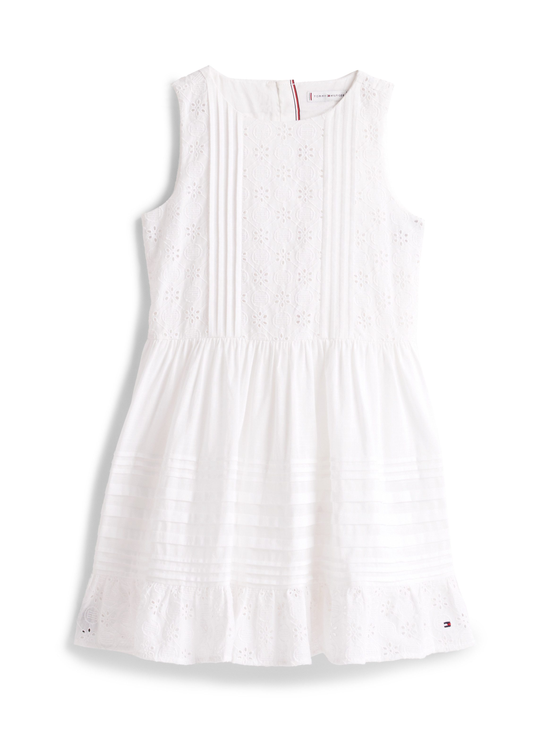 Tommy Hilfiger Zomerjurk EMBROIDERED COTTON DRESS SLVLS met delicate gaatjesborduursel, met biezen