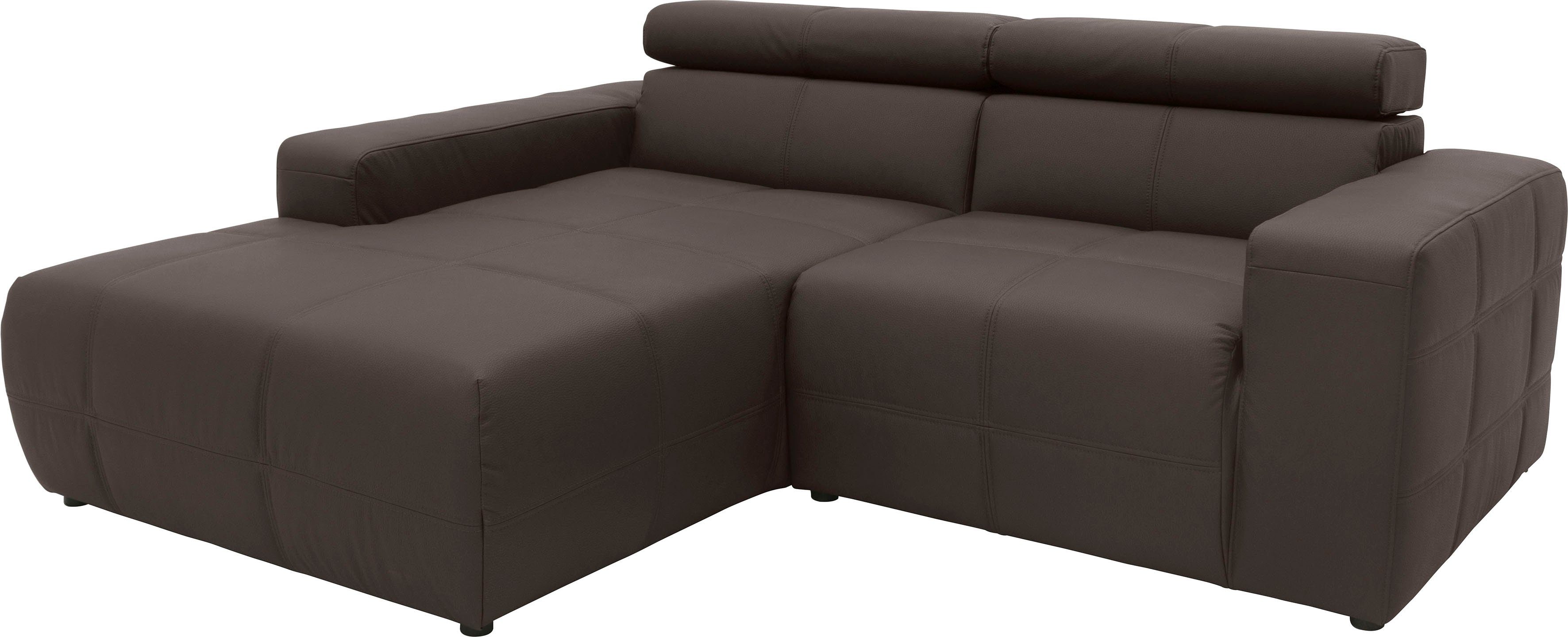 DOMO collection Hoekbank Brandon B/D/H: 214/100/80 cm, L-vorm Met verstelbare hoofdsteun, ook in leer en cord, L-model