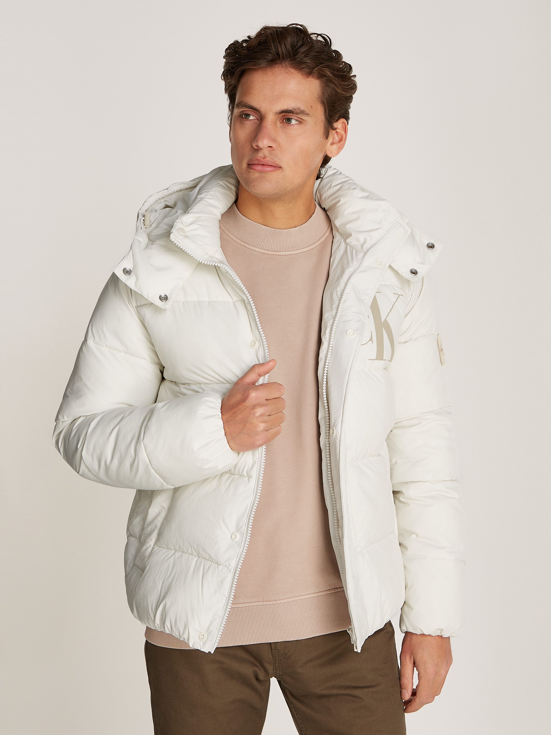 Calvin Klein Jeans Witte Parka Heren Winterjas White Heren