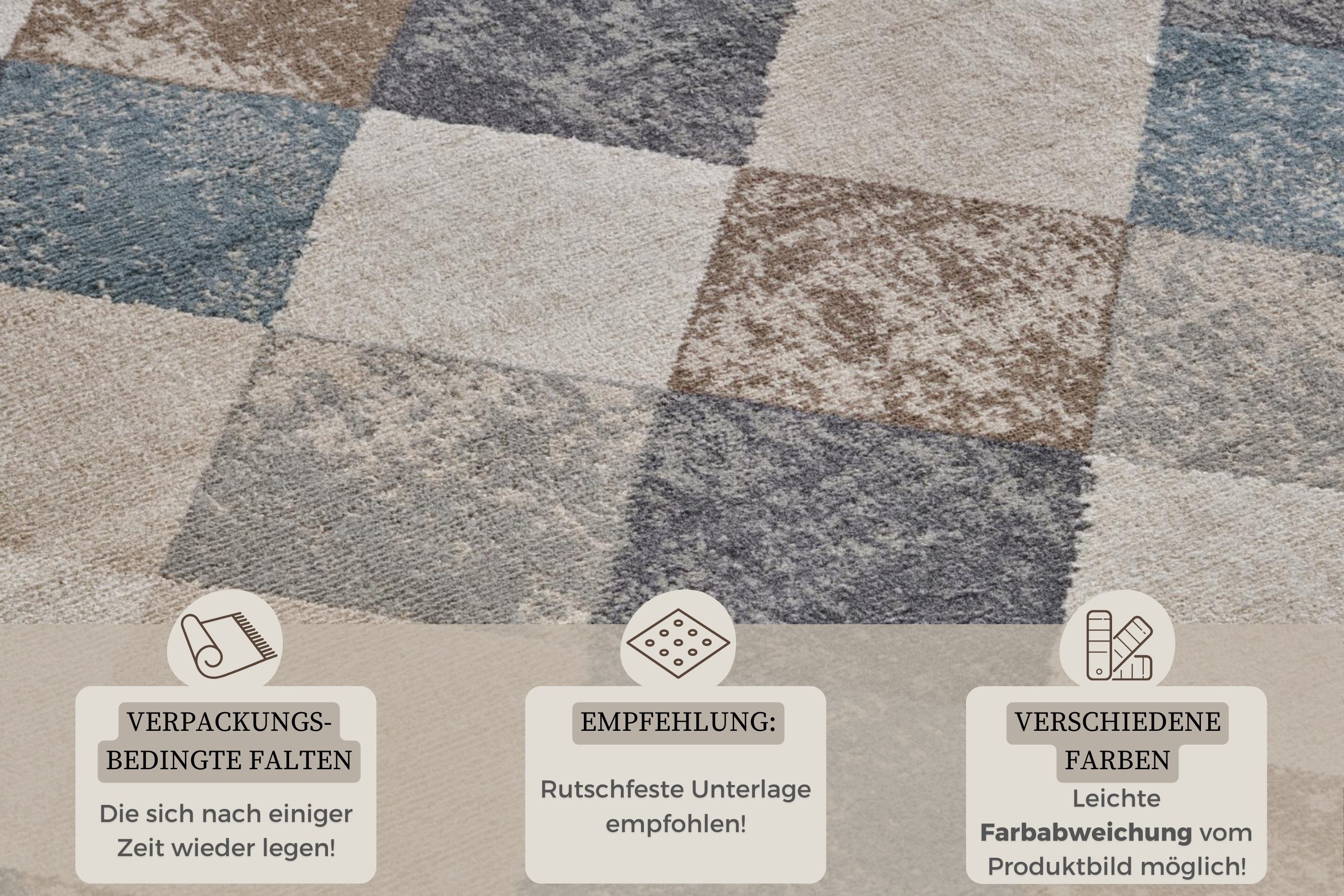 HANSE Home Vloerkleed Bakke Kortpolig, loper, ruitpatroon, woonkamer, slaapkamer, eetkamer