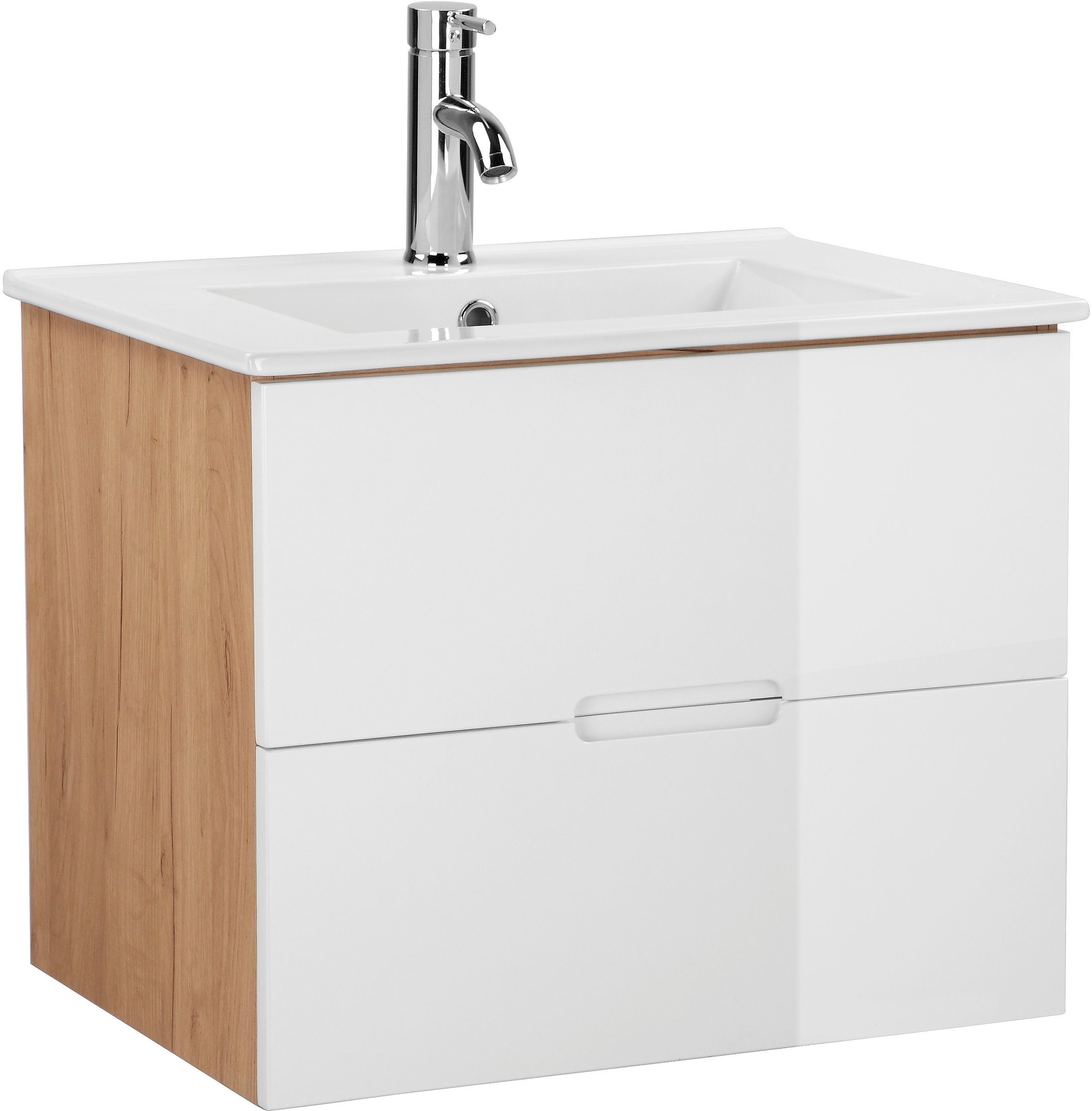 welltime Badkamerserie Lund badkamermeubelset badkamerkast badkamerset Spiegelkast, wastafelonderkast en wasbak breedte 60 cm (complete set)