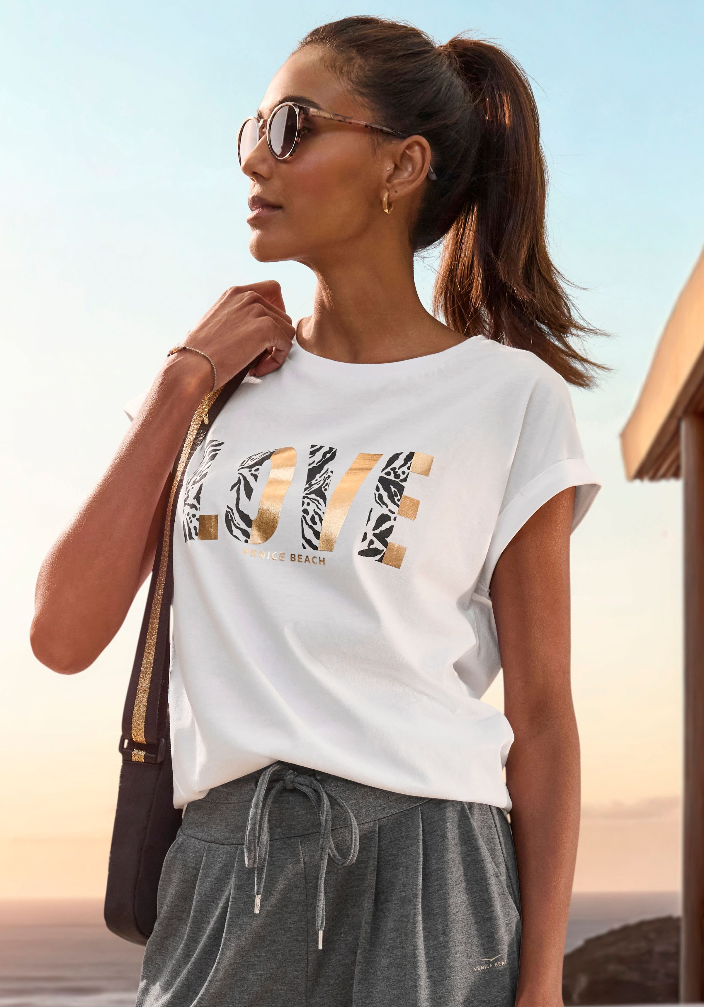 Venice Beach Shirt met korte mouwen met print op de voorzijde, katoenen t-shirt, losse pasvorm