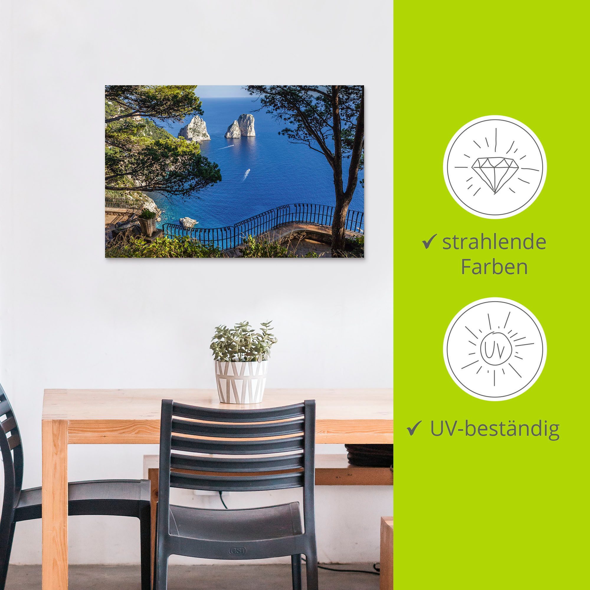 Artland Artprint Faraglione-rots op capri, Italië als artprint van aluminium, artprint voor buiten, artprint op linnen, poster, muursticker
