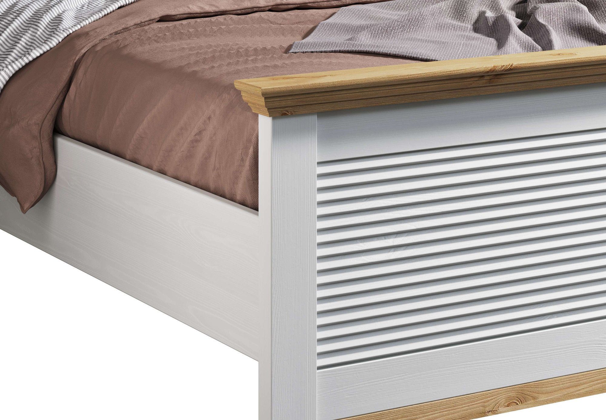 Home affaire Bed Rauna, landhuisstijl, elegant design met lamellen en kassetten, 2 kleuren