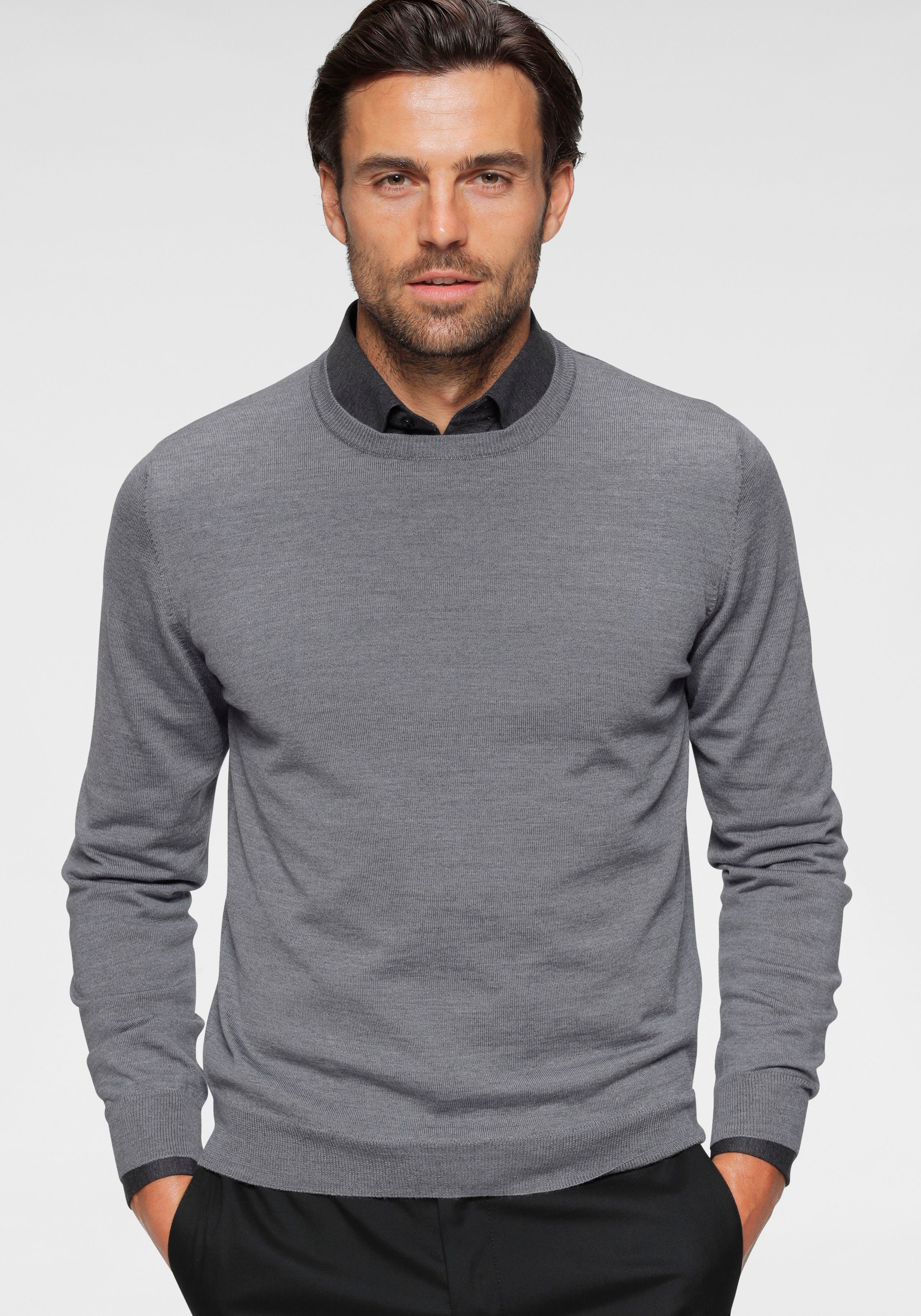 OLYMP Trui met ronde hals OLYMP brei casual moderne gebreide trui heren pullovers maat L grijs