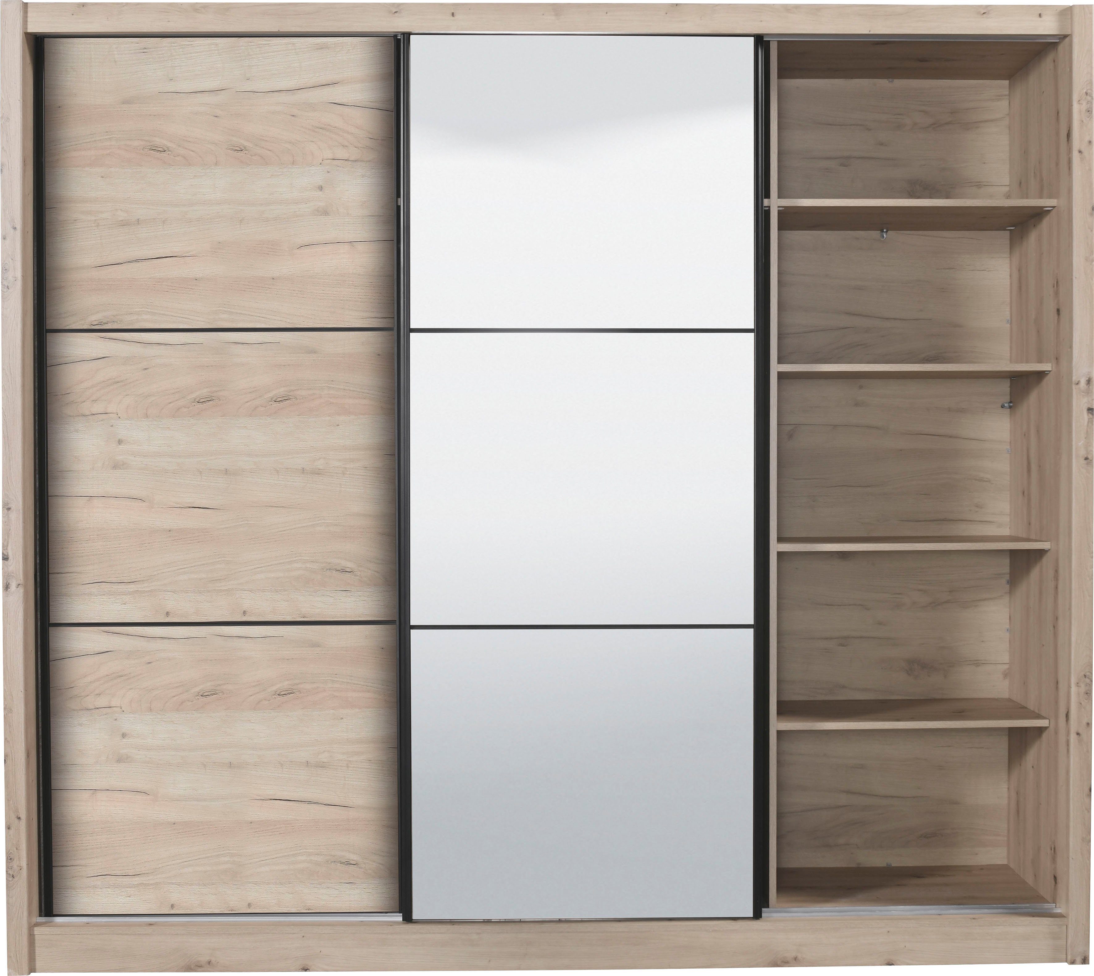 INOSIGN Zweefdeurkast Navara kledingkast met spiegel linnenkast garderobe met royale binnenuitrusting, fsc®-gecertificeerd, in 3 breedtes