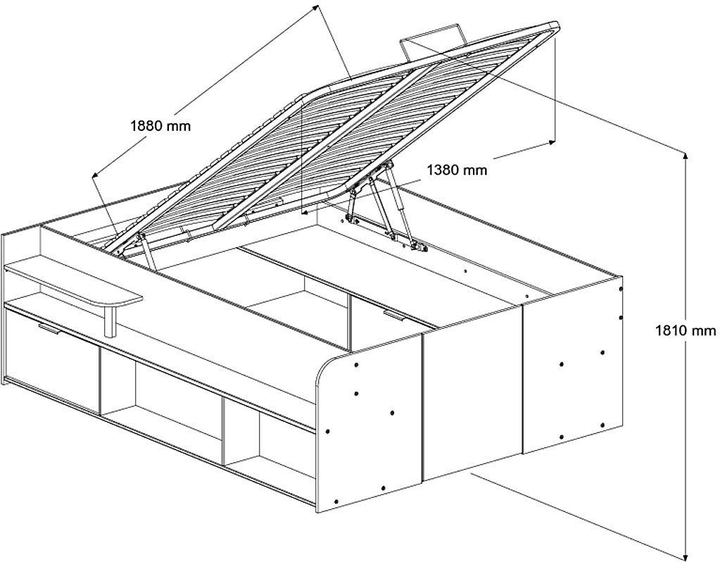 Parisot Ledikant met bergruimte Reis, maximale opbergruimte, zoals een inloopkast Opbergruimtes, hydraulische bedbox met planken, lade, deur