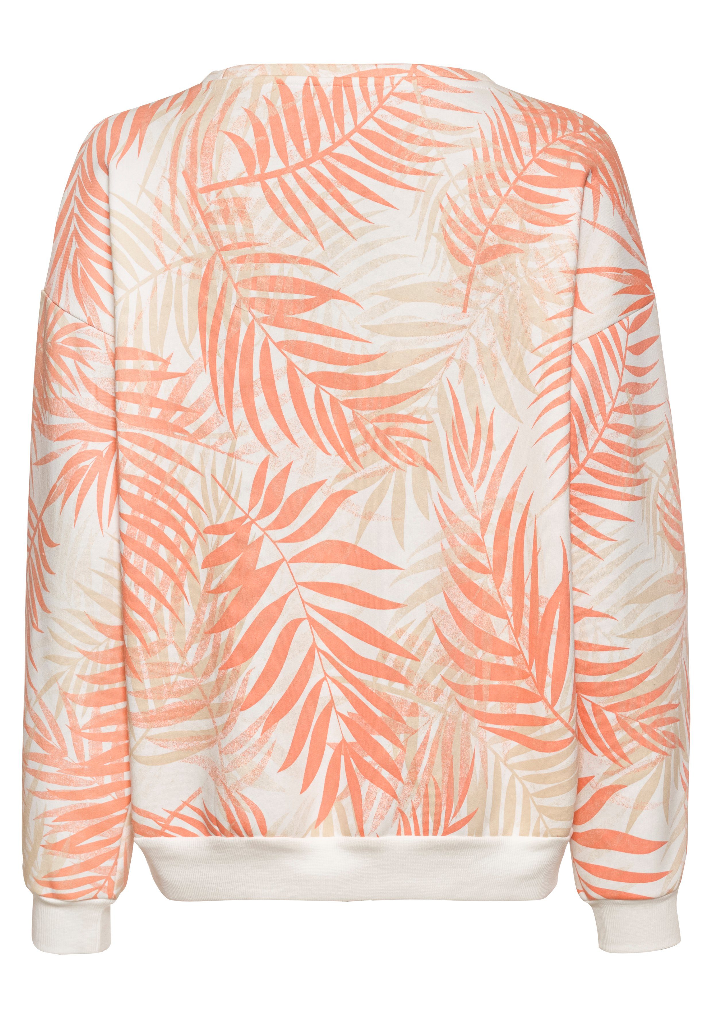 Lascana Sweater Loungeshirt Loungetop met allover-bladerenprint loungewear (1-delig)