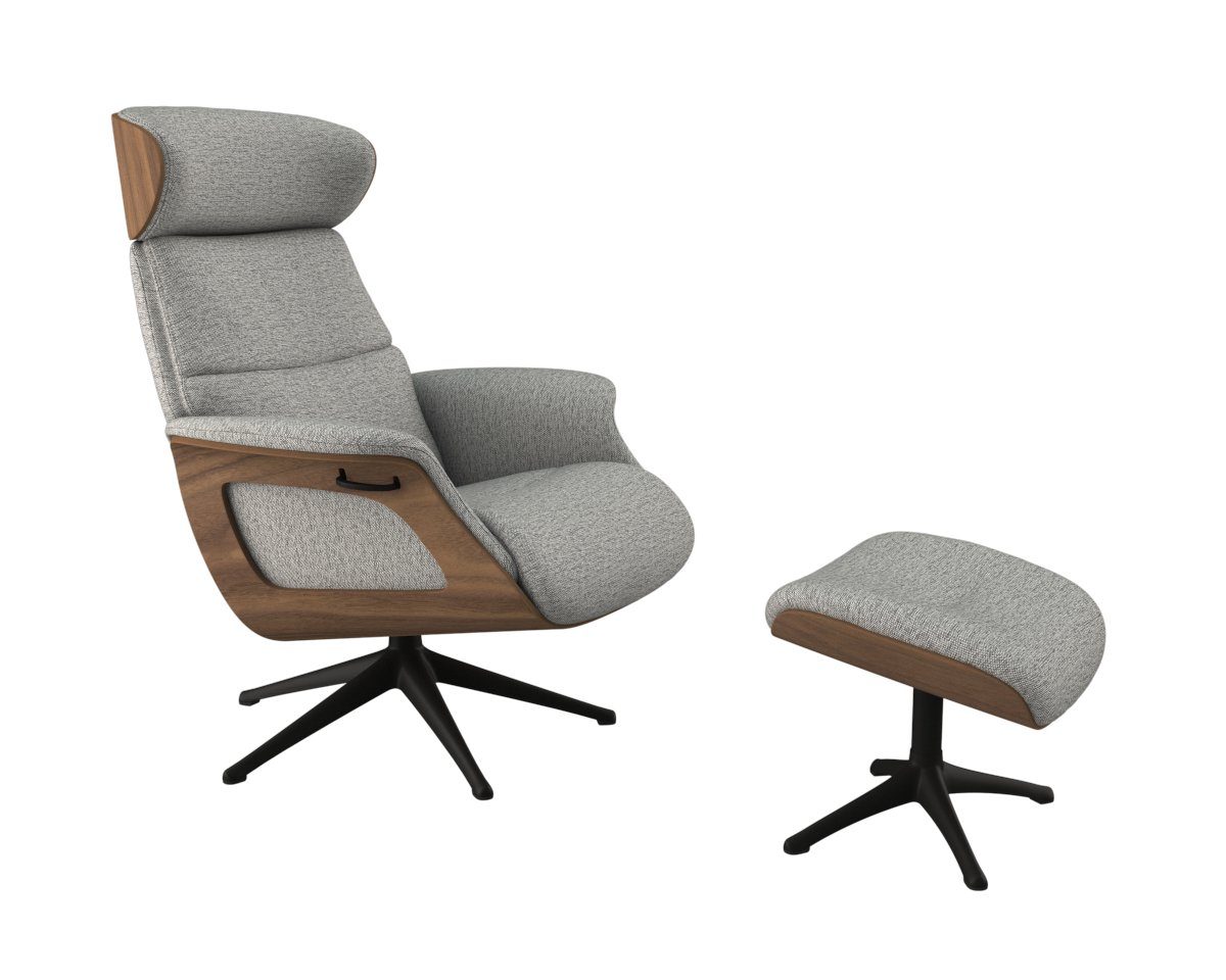 FLEXLUX Relaxfauteuil Clement relaxstoel, gestoffeerde stoel, ligstoel, TV-stoel, Rug- & hoofdverstelling, draaibaar, armleuning walnoot, voet zwart