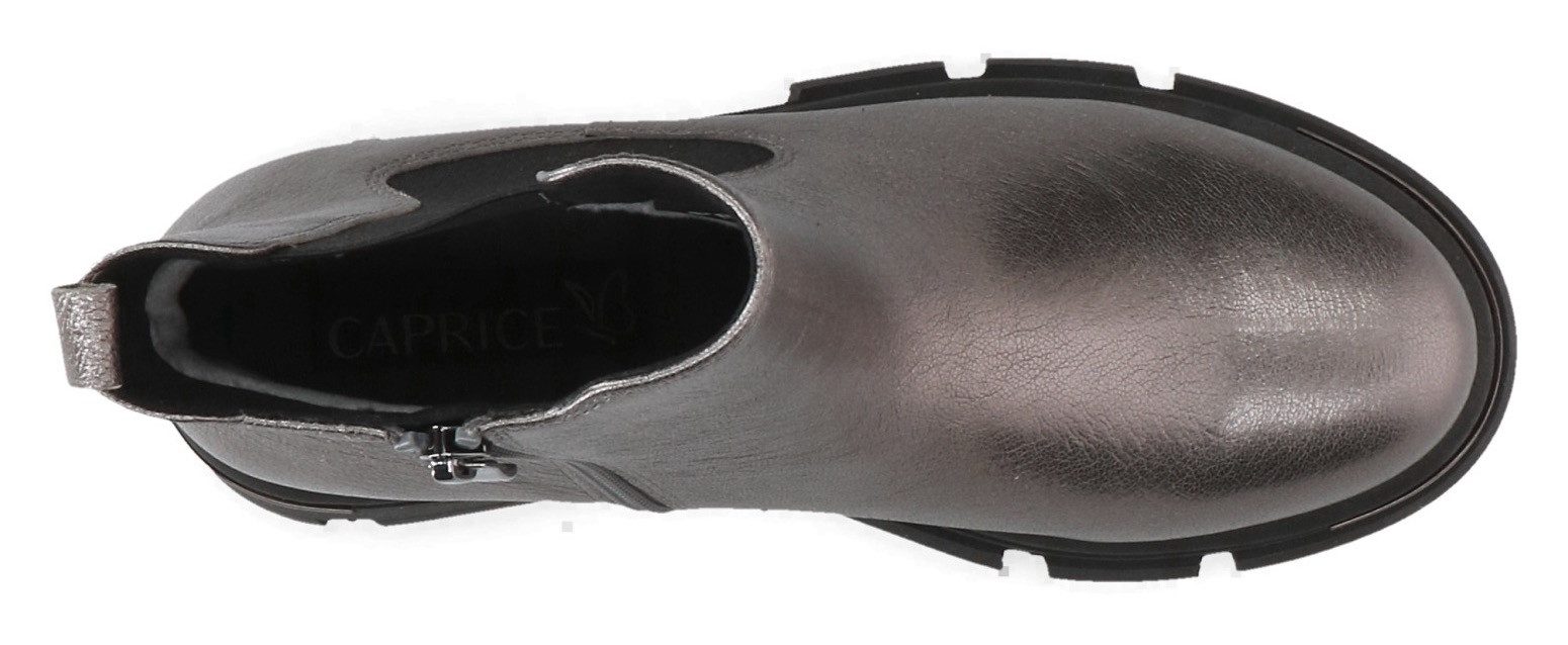 Caprice Chelsea-boots , blokhak, plateau, enkellaarsje in opvallende metallic-uitstraling