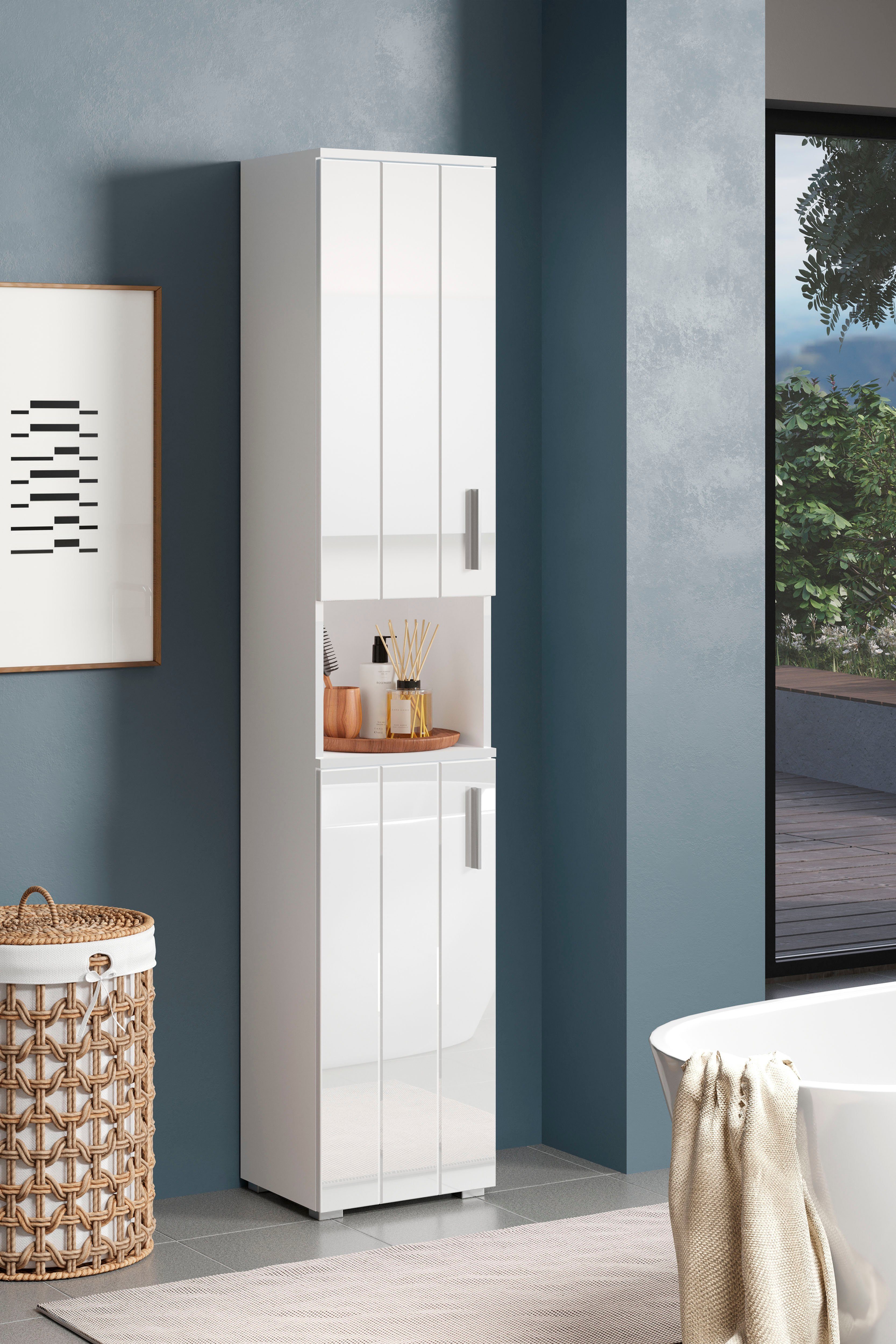 welltime Hoge kast Praag Badmeubels met verwisselbare deurdranger - (B/D/H) 37/31/192 cm (1 stuk)