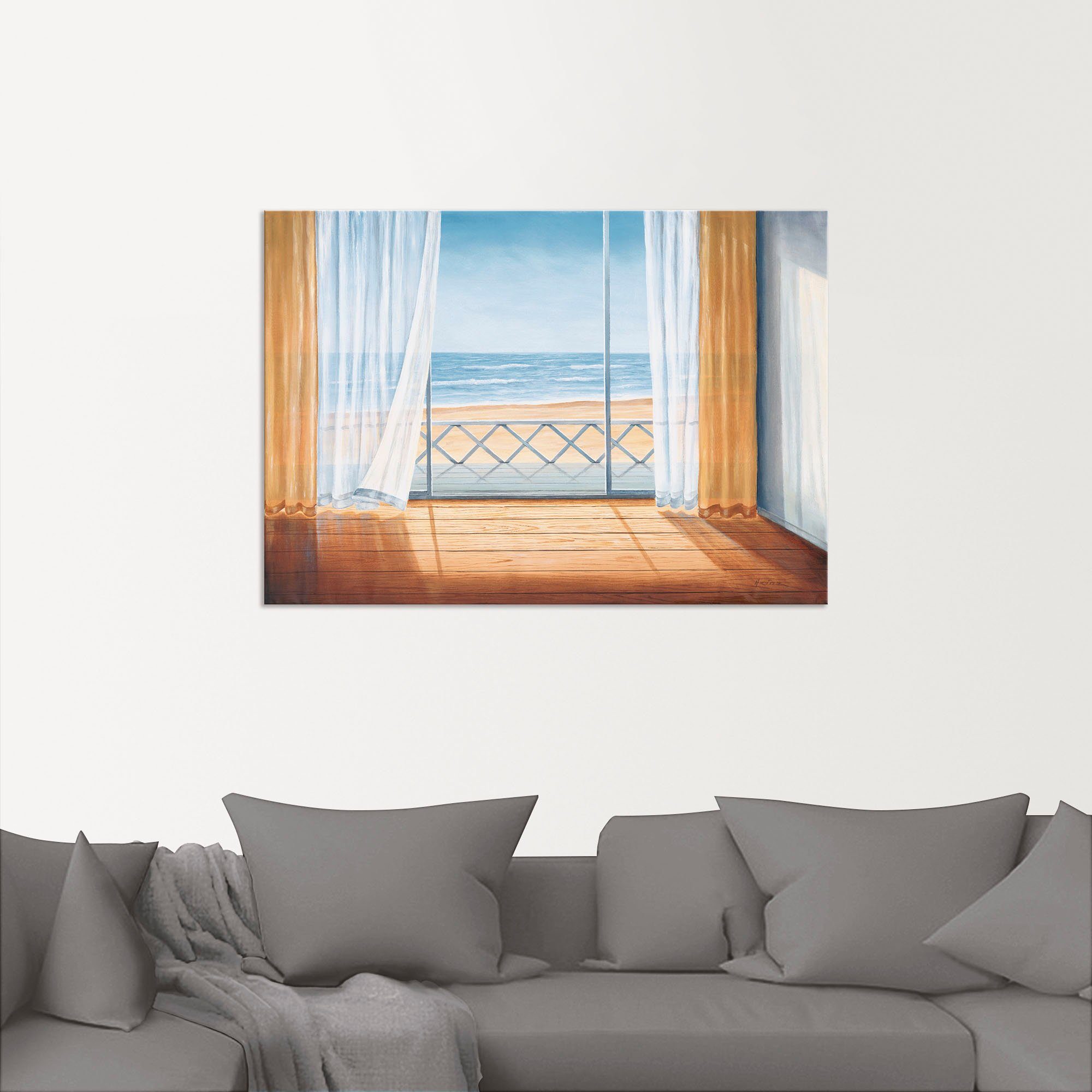 Artland Artprint Terras met zeezicht als artprint van aluminium, artprint voor buiten, artprint op linnen in verschillende maten
