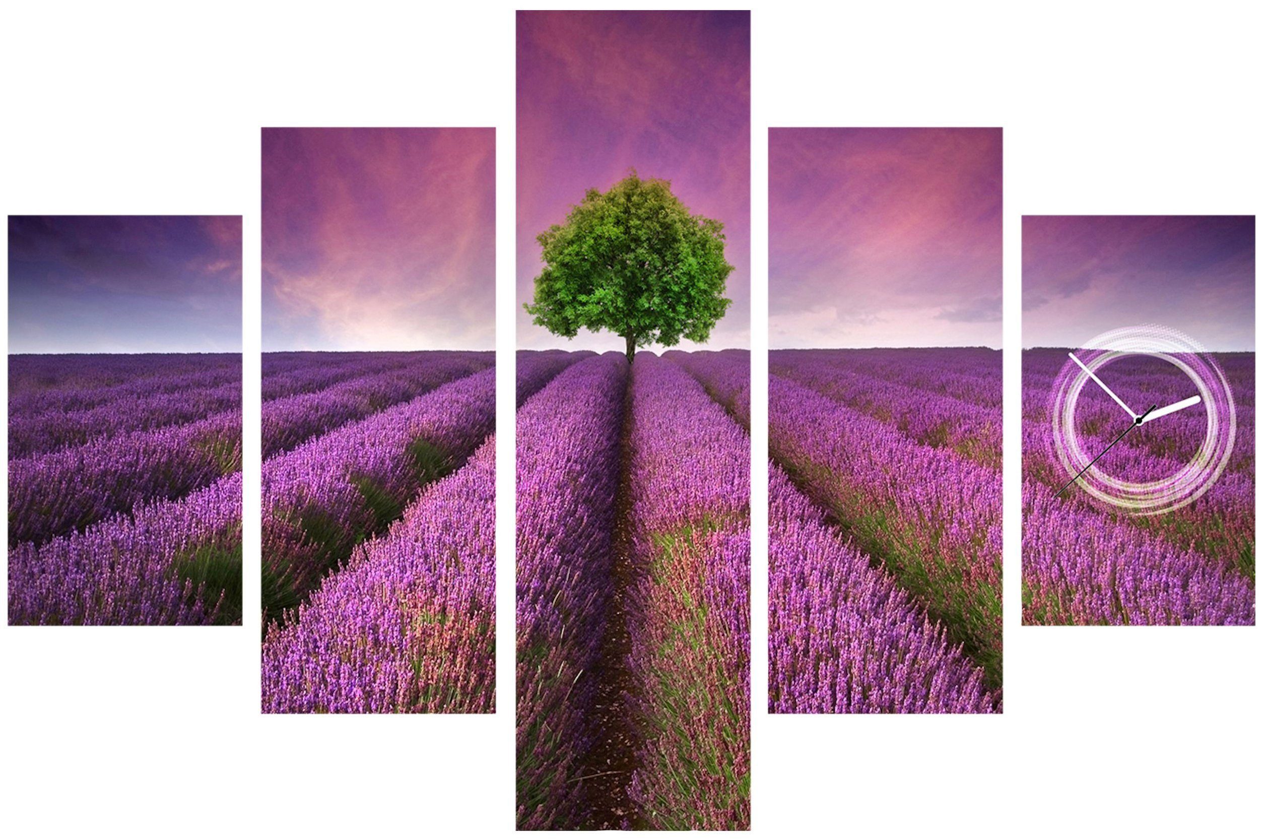 Conni Oberkircher´s Wanddecoratie Lavendel Field - lavendel veld met decoratieve klok, natuur bloemen, ontspanning (set)