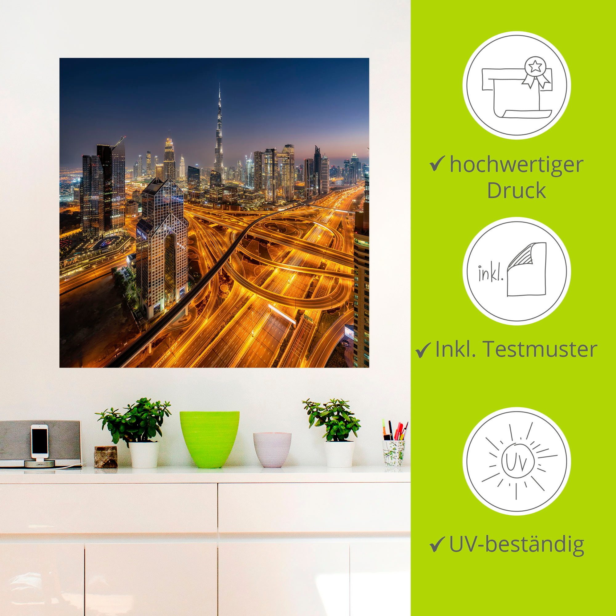 Artland Artprint Skyline Dubai als artprint van aluminium, artprint voor buiten, muursticker in diverse maten