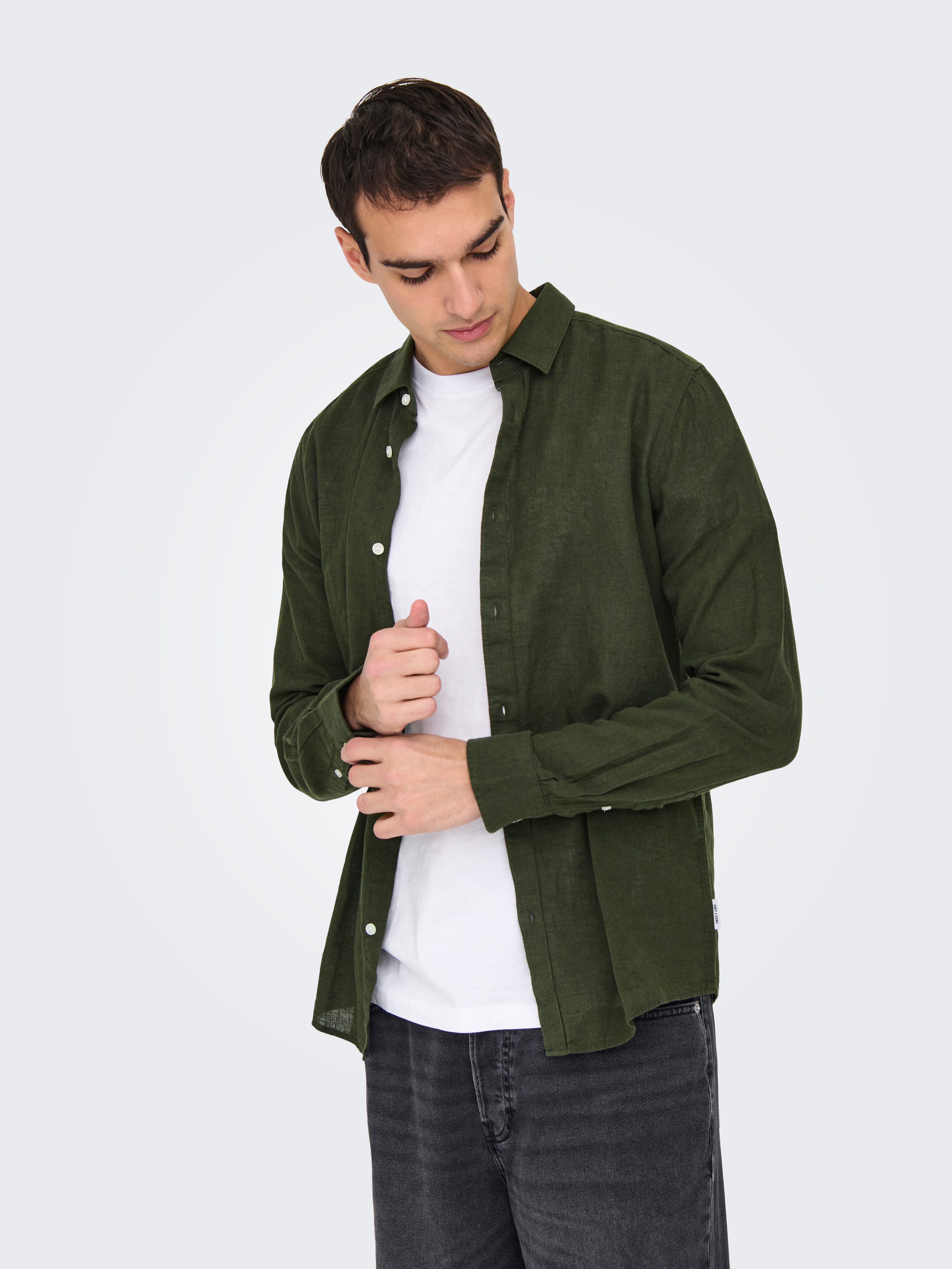 ONLY & SONS Overhemd met lange mouwen ONSCAIDEN LS SOLID LINEN SHIRT NOOS