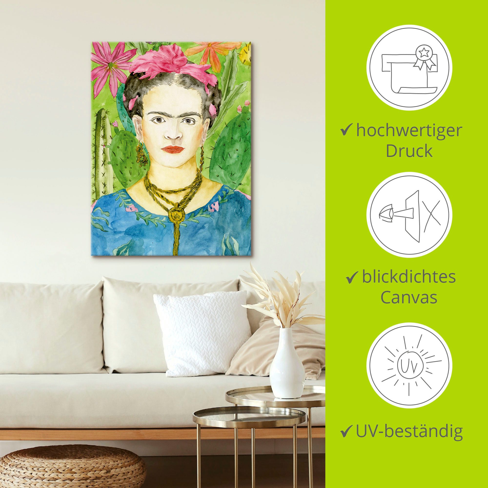 Artland Artprint Frida Kahlo II als artprint van aluminium, artprint voor buiten, artprint op linnen, poster, muursticker