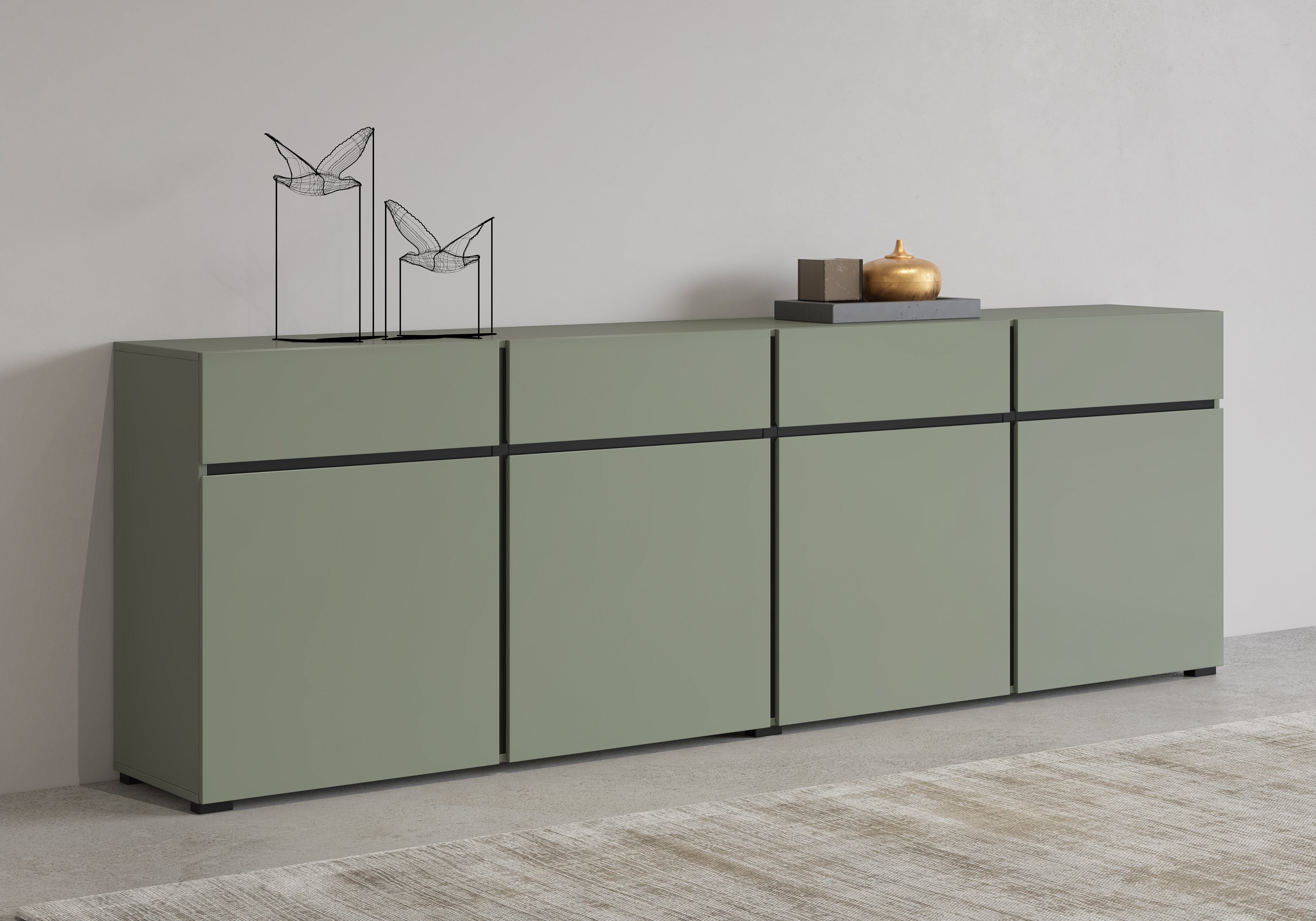 INOSIGN Dressoir Cross, breedte 225 cm, moderne greeploze ladekast, 4 deuren/4 laden