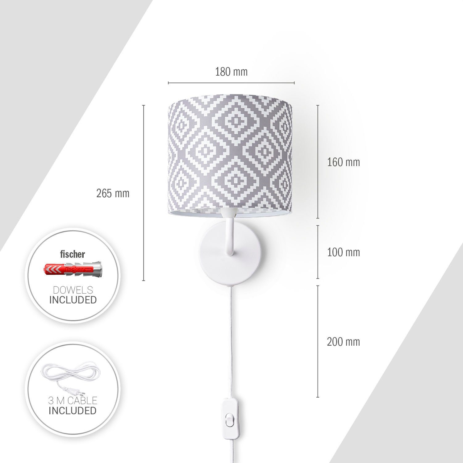 Paco Home Wandlamp Luca Stella Wandlamp vintage E14 woonkamer lampenkap retro modern textiel