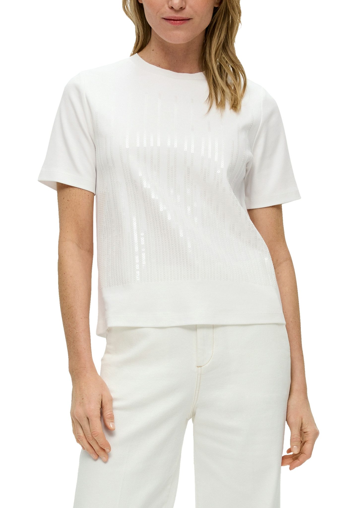 S.Oliver BLACK LABEL T-shirt met printopdruk en pailletten wit zilver