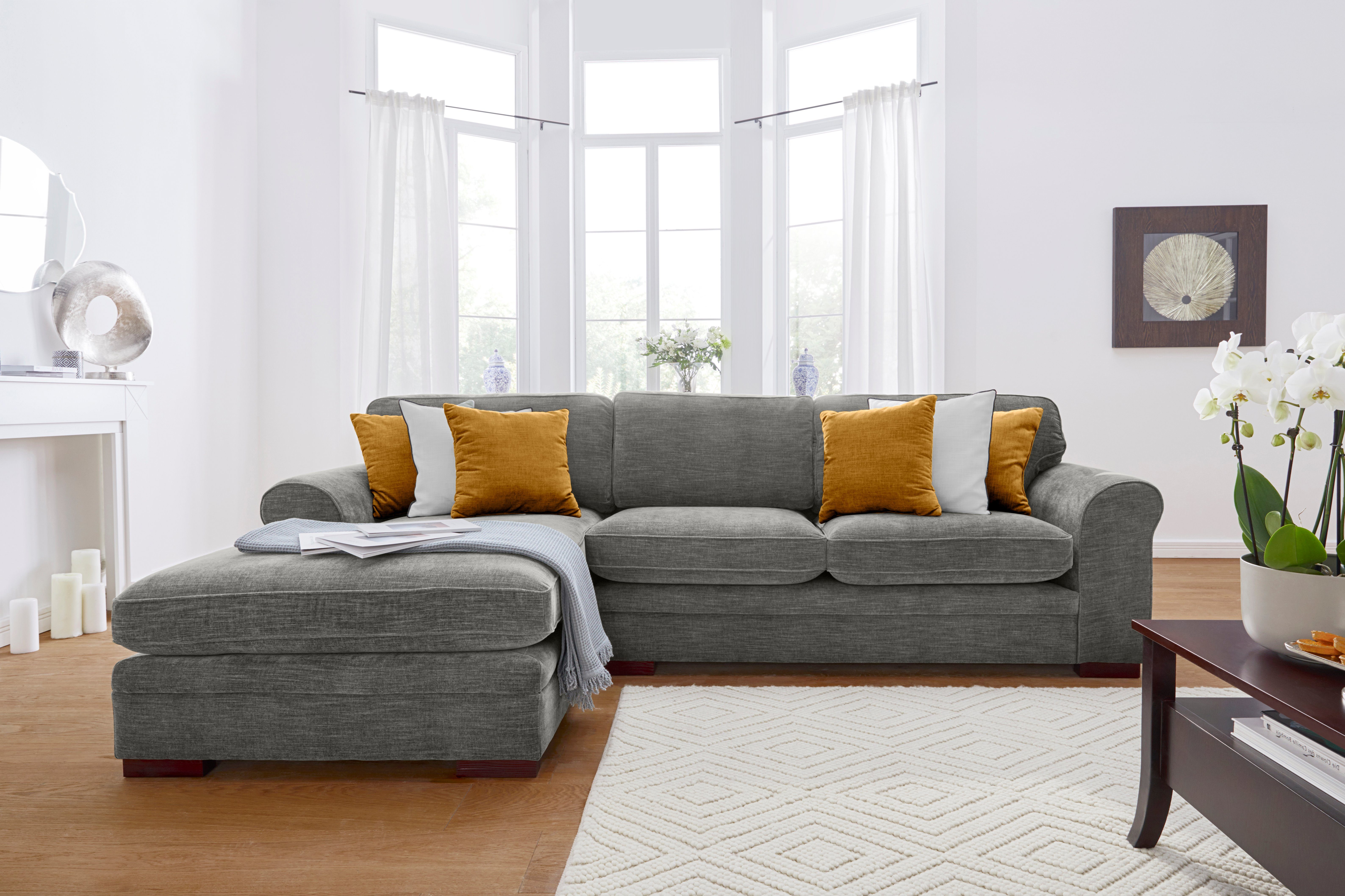 Home affaire Hoekbank Broughton L-vorm zacht zitcomfort, incl. 4 sierkussens, opstaande naad