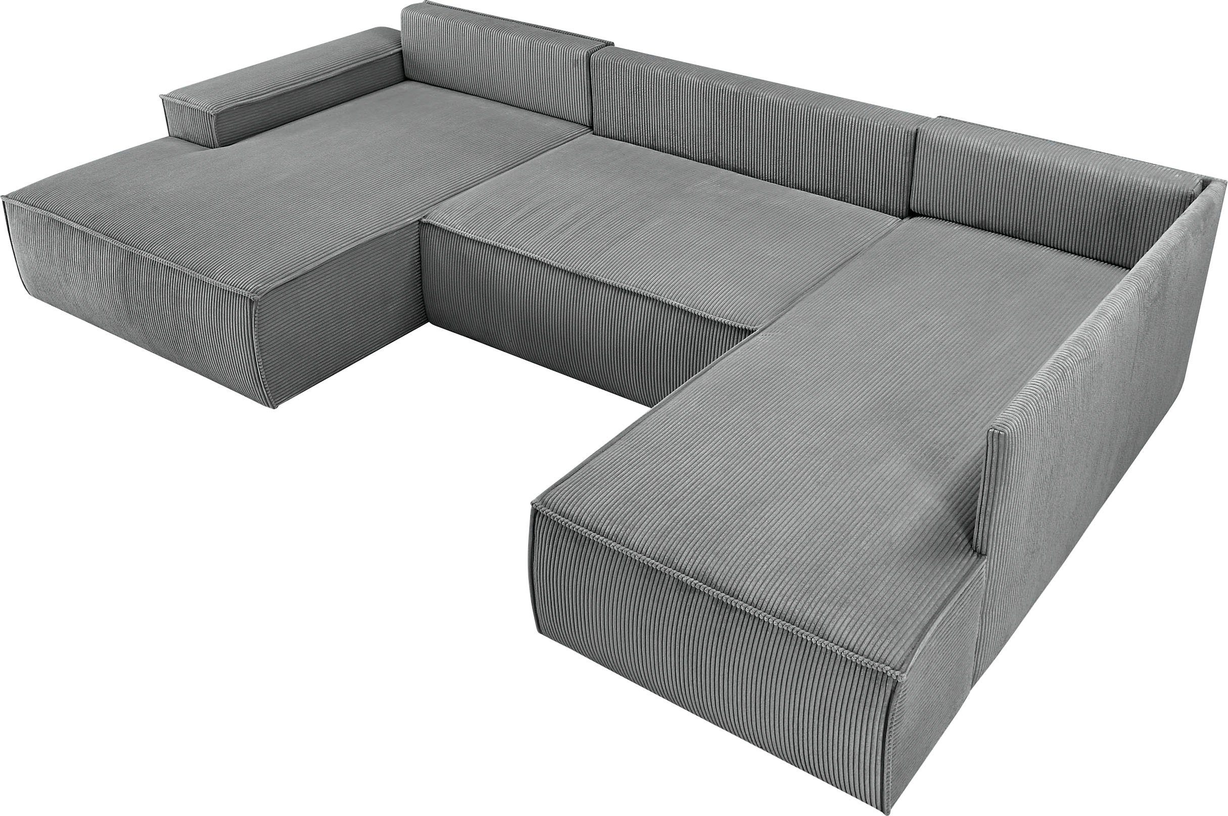 Home affaire Zithoek SHERWOOD 329 cm, U-vorm, slaapbank, Slaapfunctie met bedkist (194x139 cm), cord, vintage, fluweel