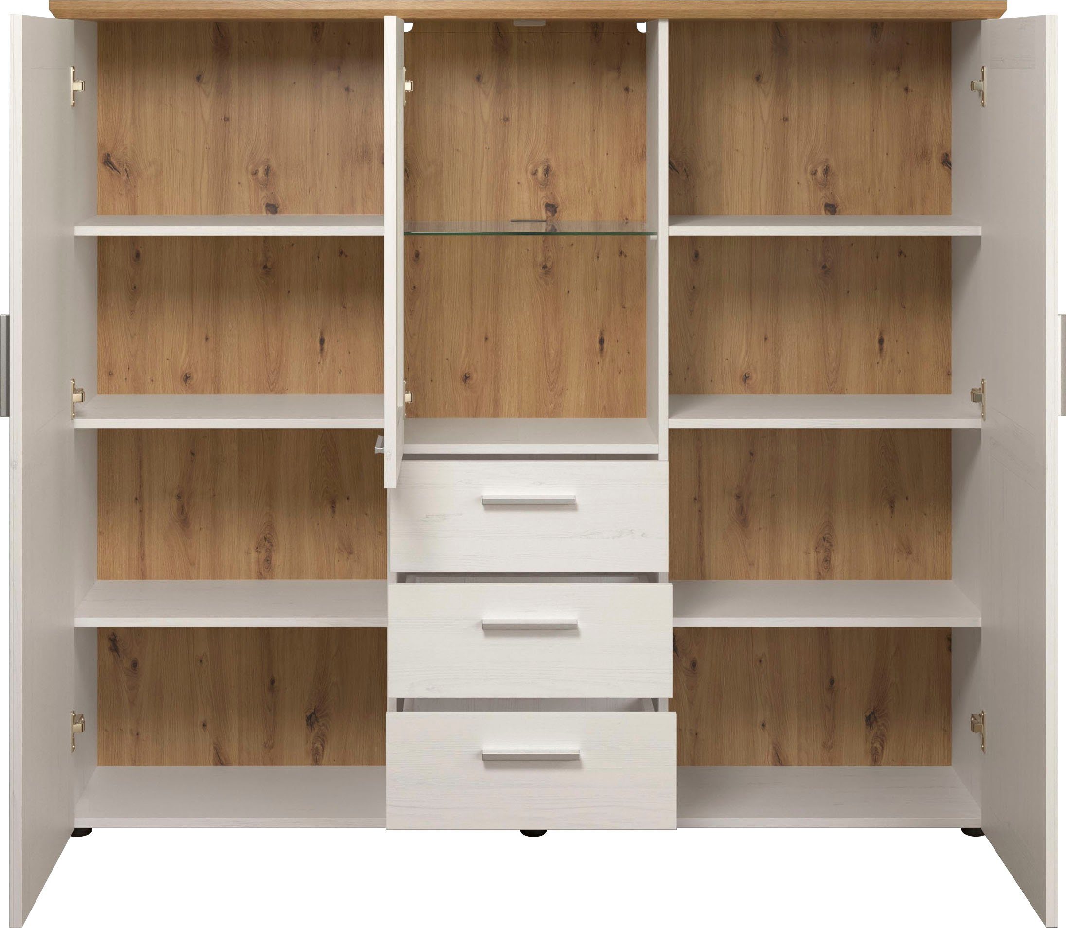 Home affaire Highboard Nybro Vitrine, omkeerbaar monteerbare deurstop, breedte 159 cm
