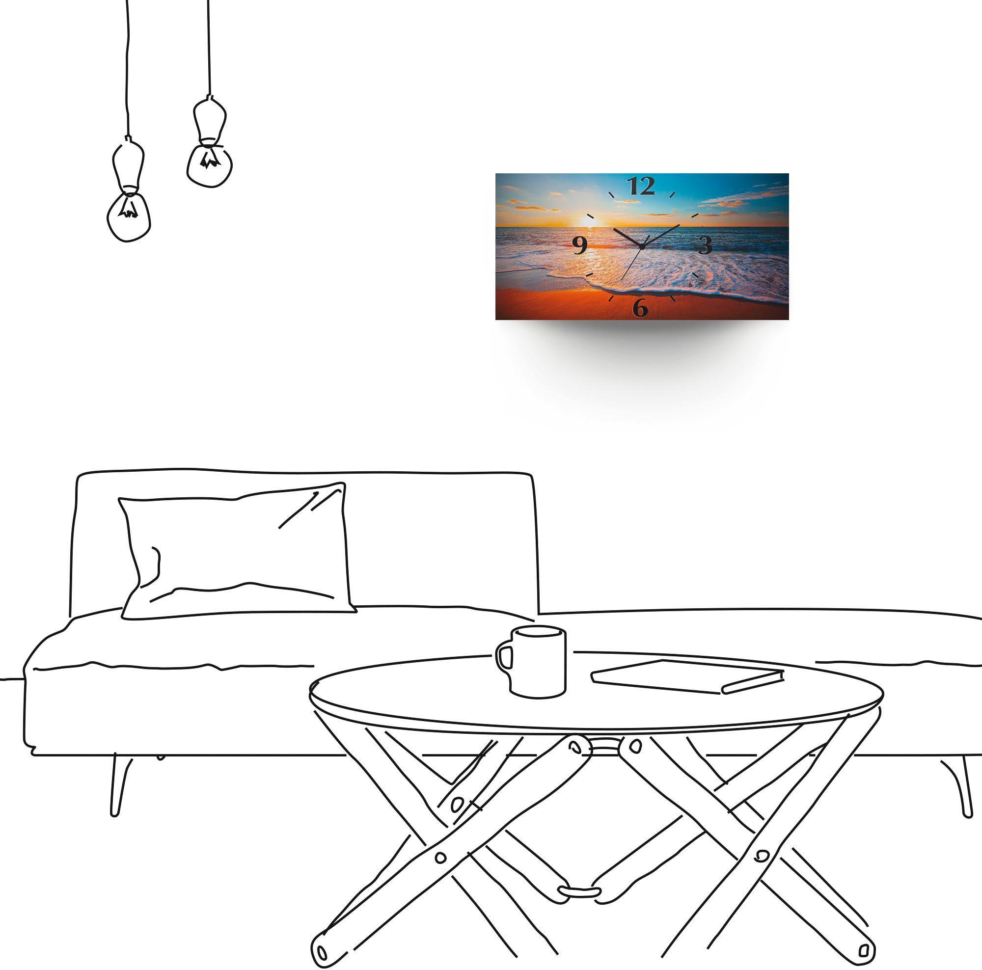 Artland Wandklok Zonsondergang en de zee 3d-look geschulpt, met kwarts- of radiografisch uurwerk, verschillende maten