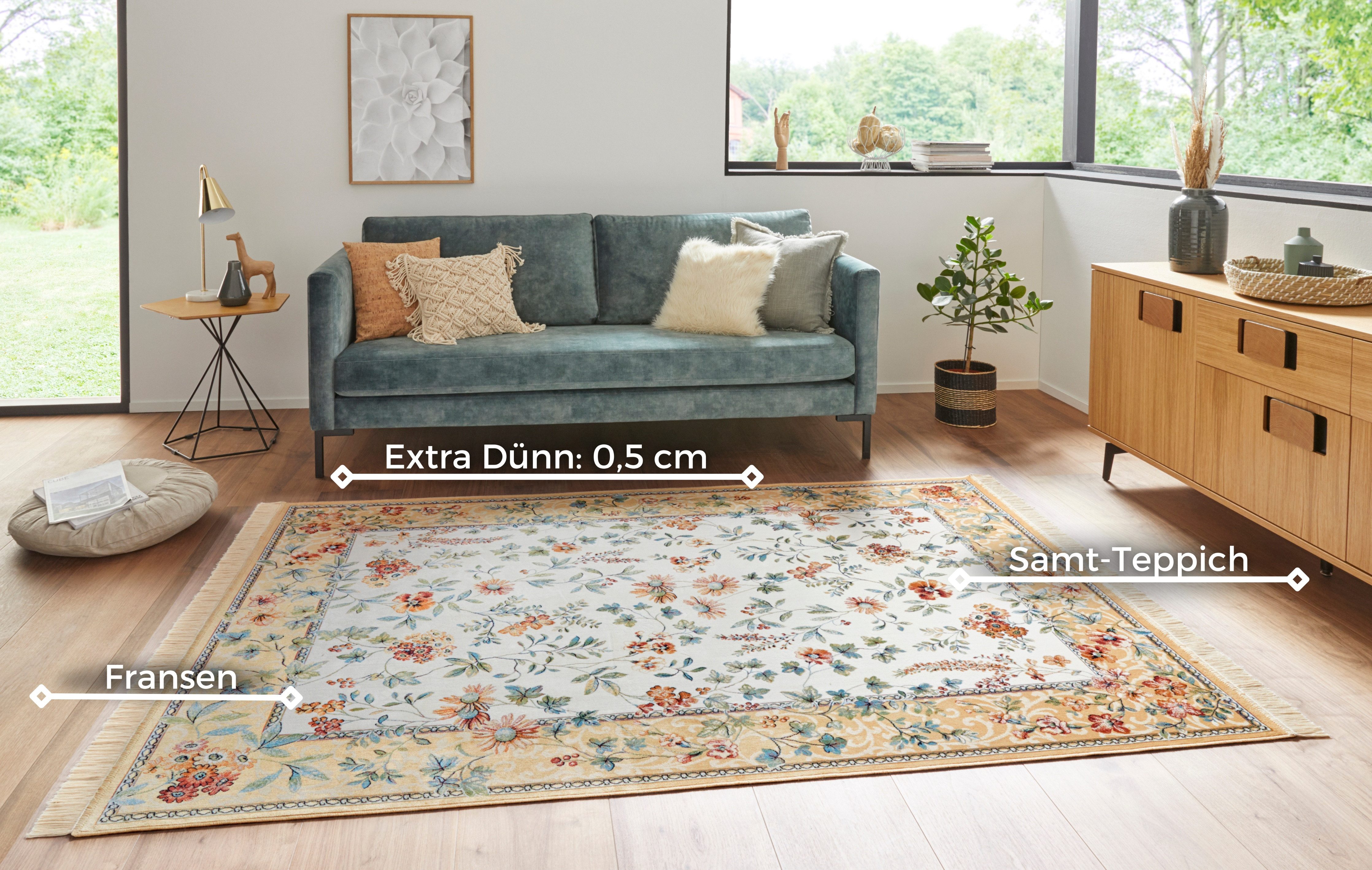 NOURISTAN Vloerkleed Orient Flowers Oriëntaals met franje, oriënt, woonkamer, slaapkamer, eetkamer