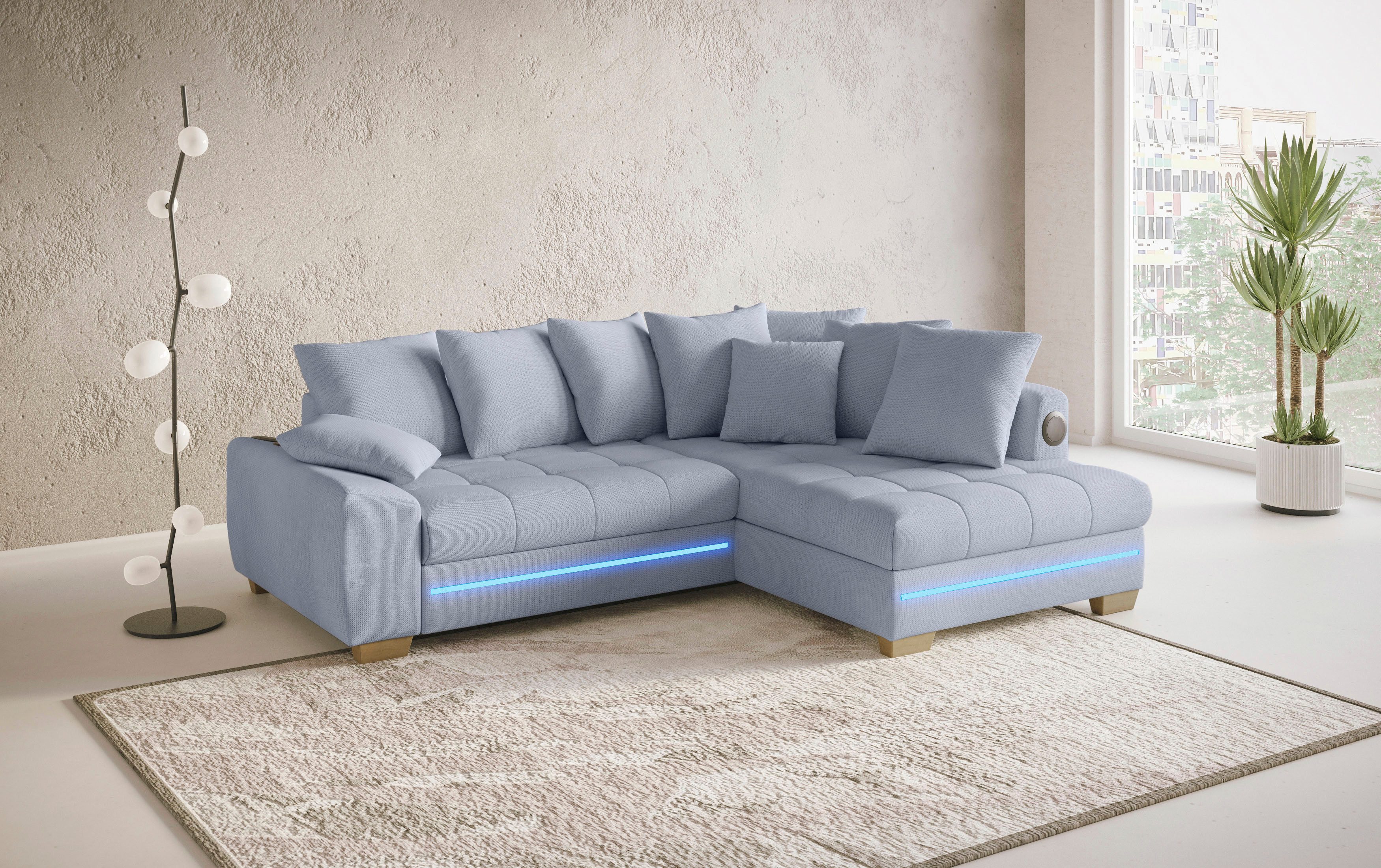 Mr. Couch Hoekbank Nikita II, L-vorm met koudschuim, rgb-led, geluidssysteem, optioneel met bed, bedlade