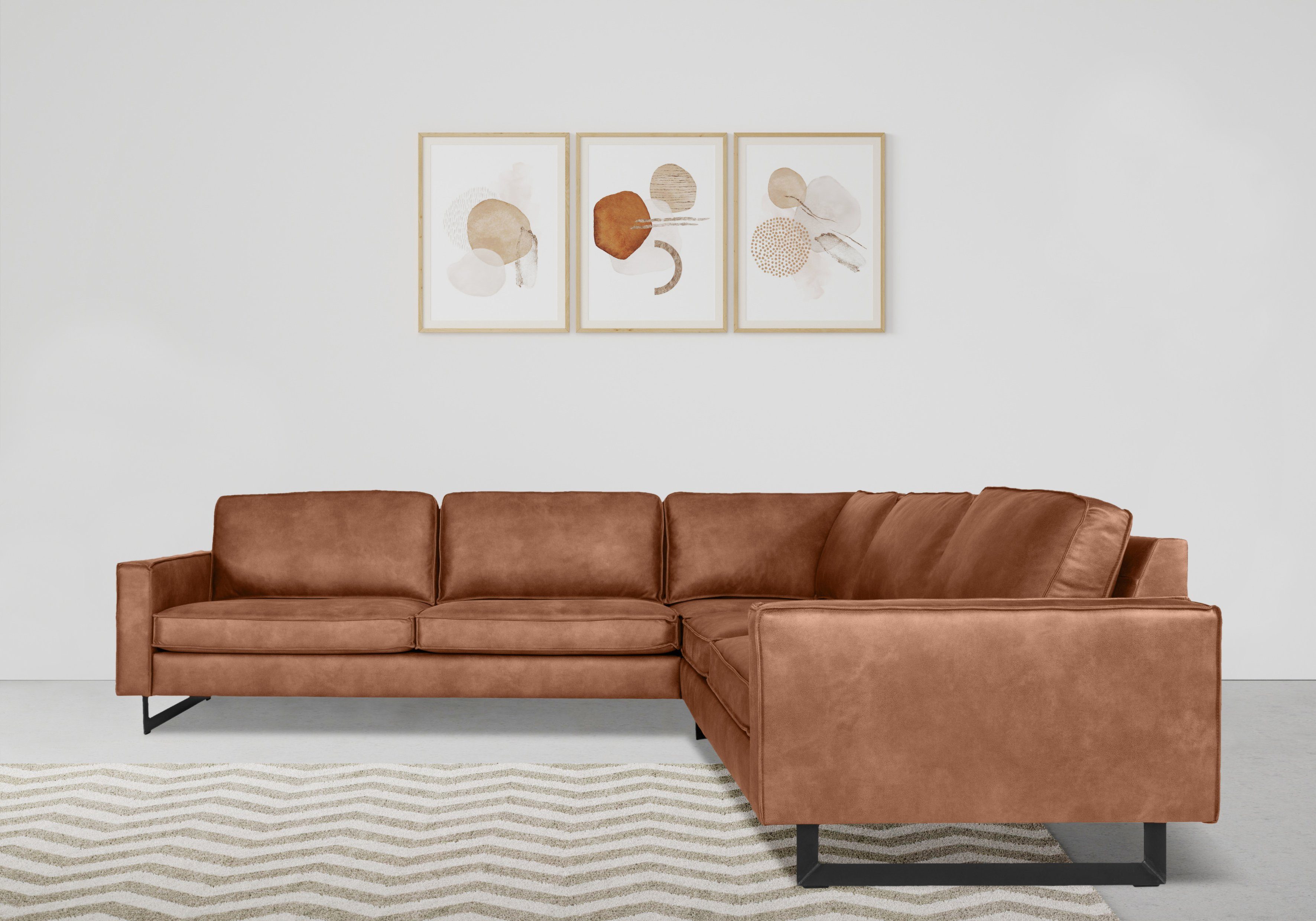 Places of Style Hoekbank Pinto, XXL, 250/290 cm, lange arm, ottomane Cord, fijncord, luxe-microvezel leer en chenille