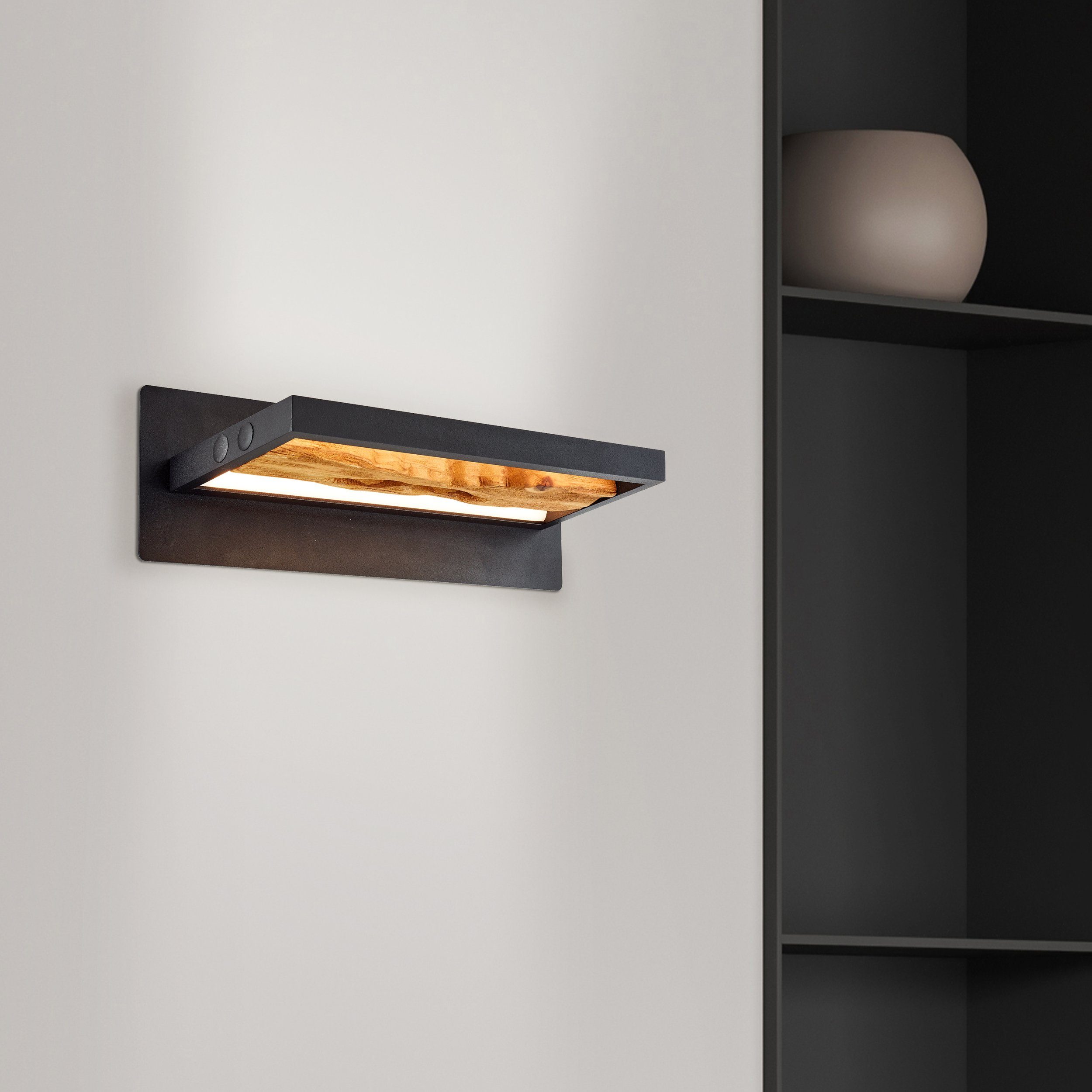 Brilliant Leuchten Led-wandlamp Chaumont Breedte 35 cm, 930 lm, Aluminium/Metaal/Hout, zwart/hout