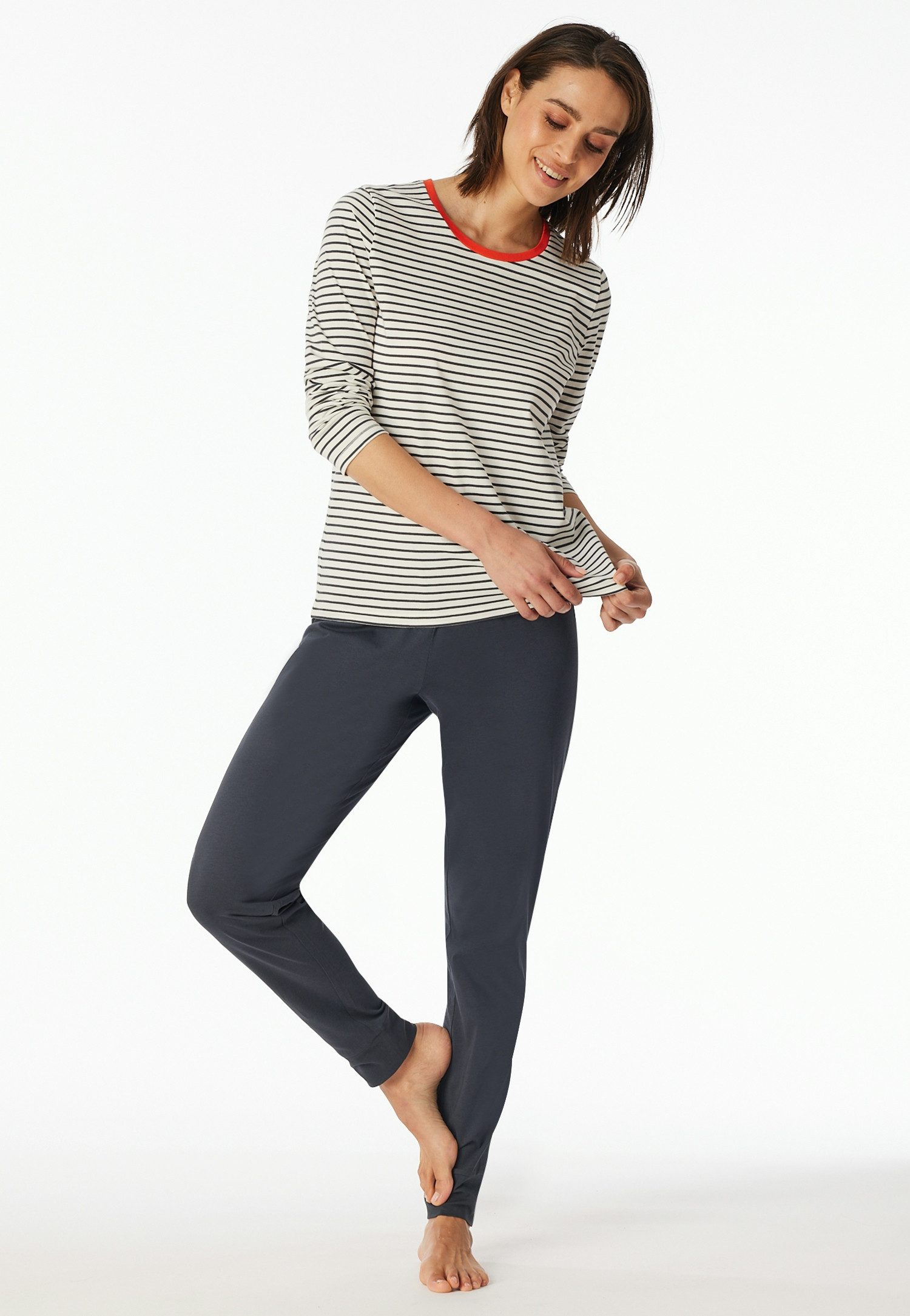 Schiesser Pyjama Casual Essentials met afgewerkte, ronde halsopening (2-delig)