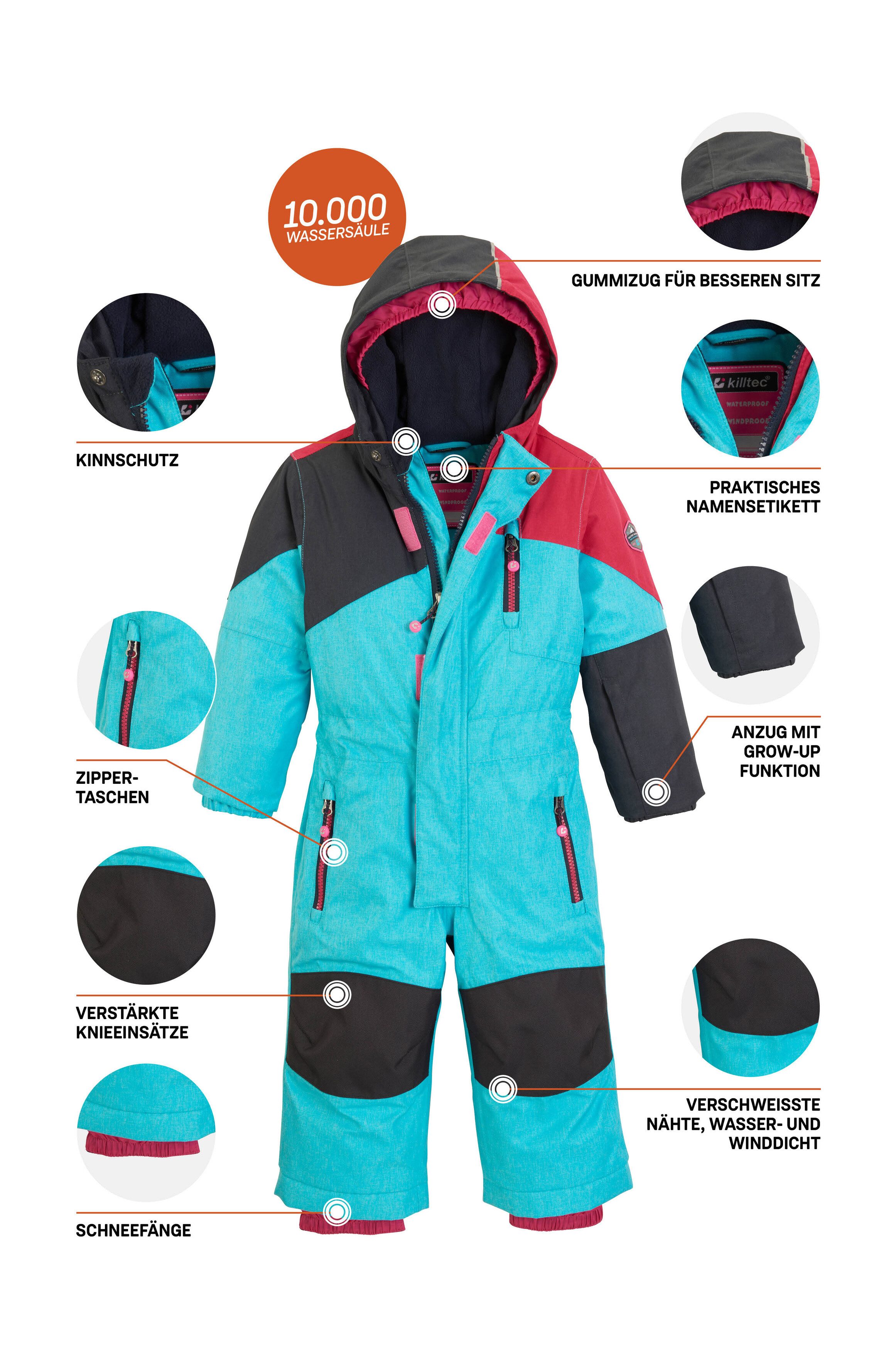 Killtec Skipak Kesley Mini Skioverall, wind- en waterdicht, fleece binnenin